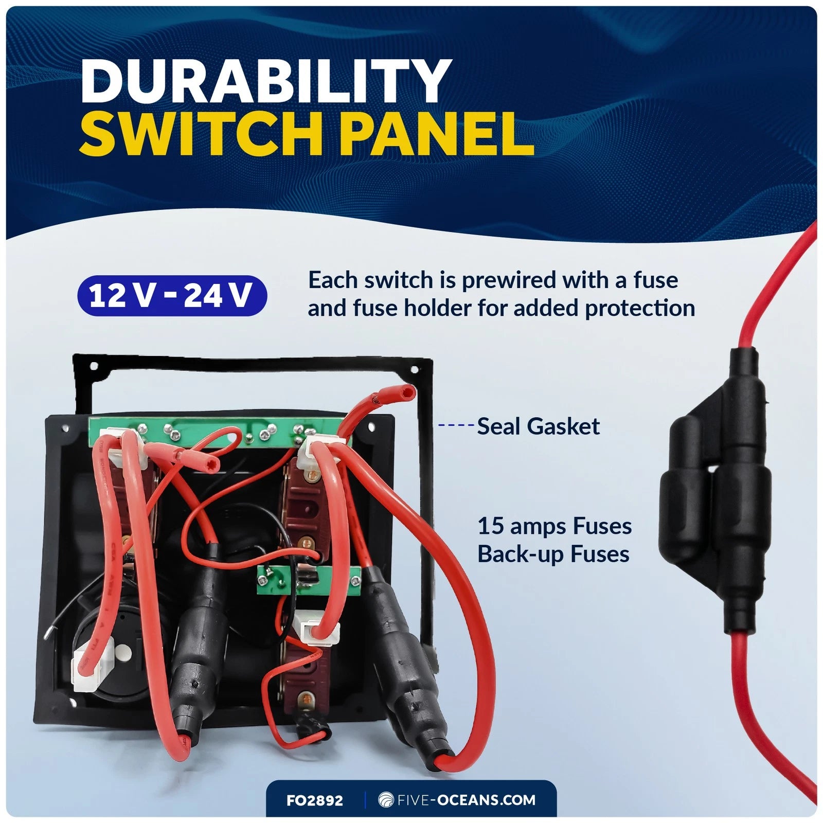 3 Gang Toggle Switch Panel with Power Socket for Boat (Universal Fit)