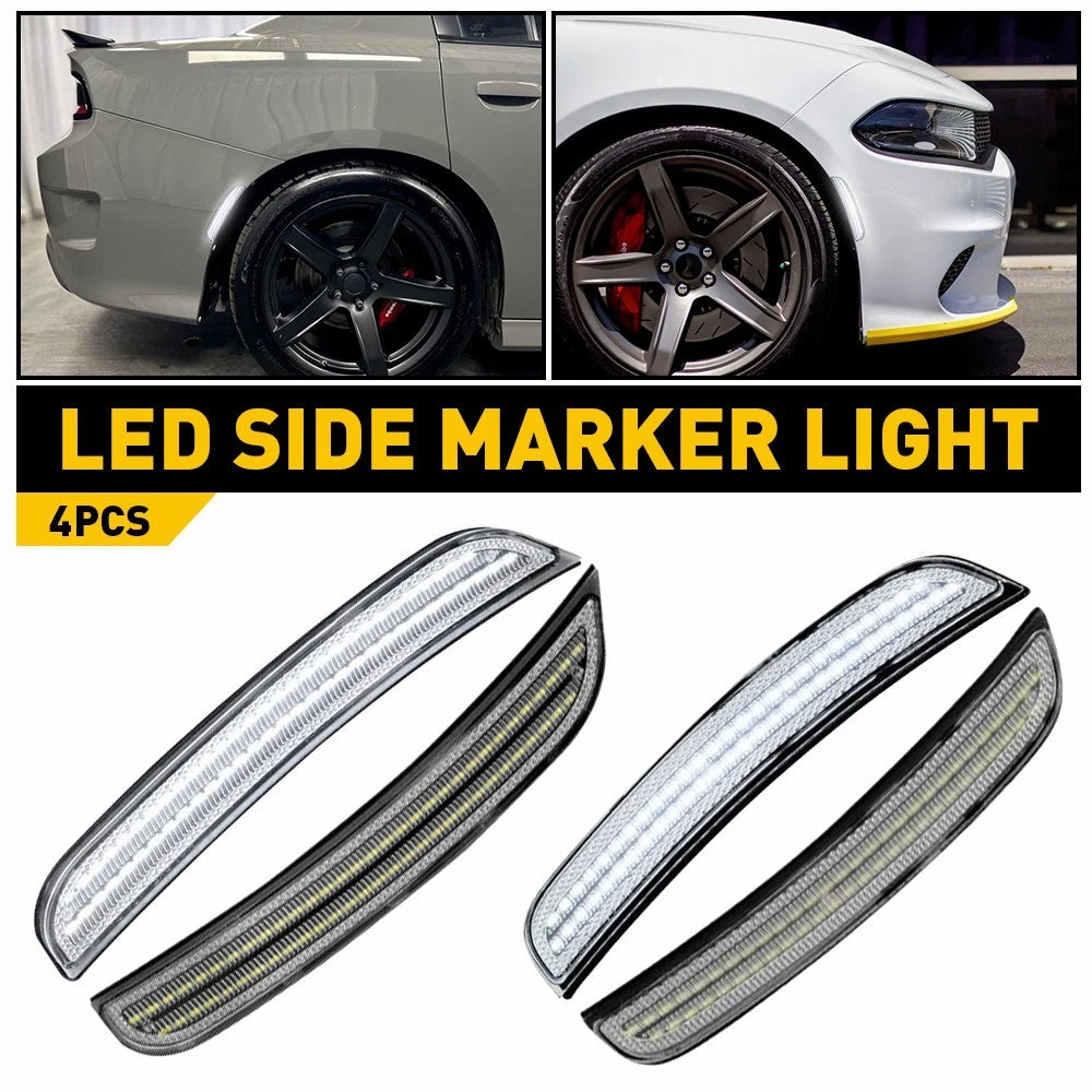 Front Bumper Rear Side Marker Light Lamps for Dodge Charger (2015–2022) White LED