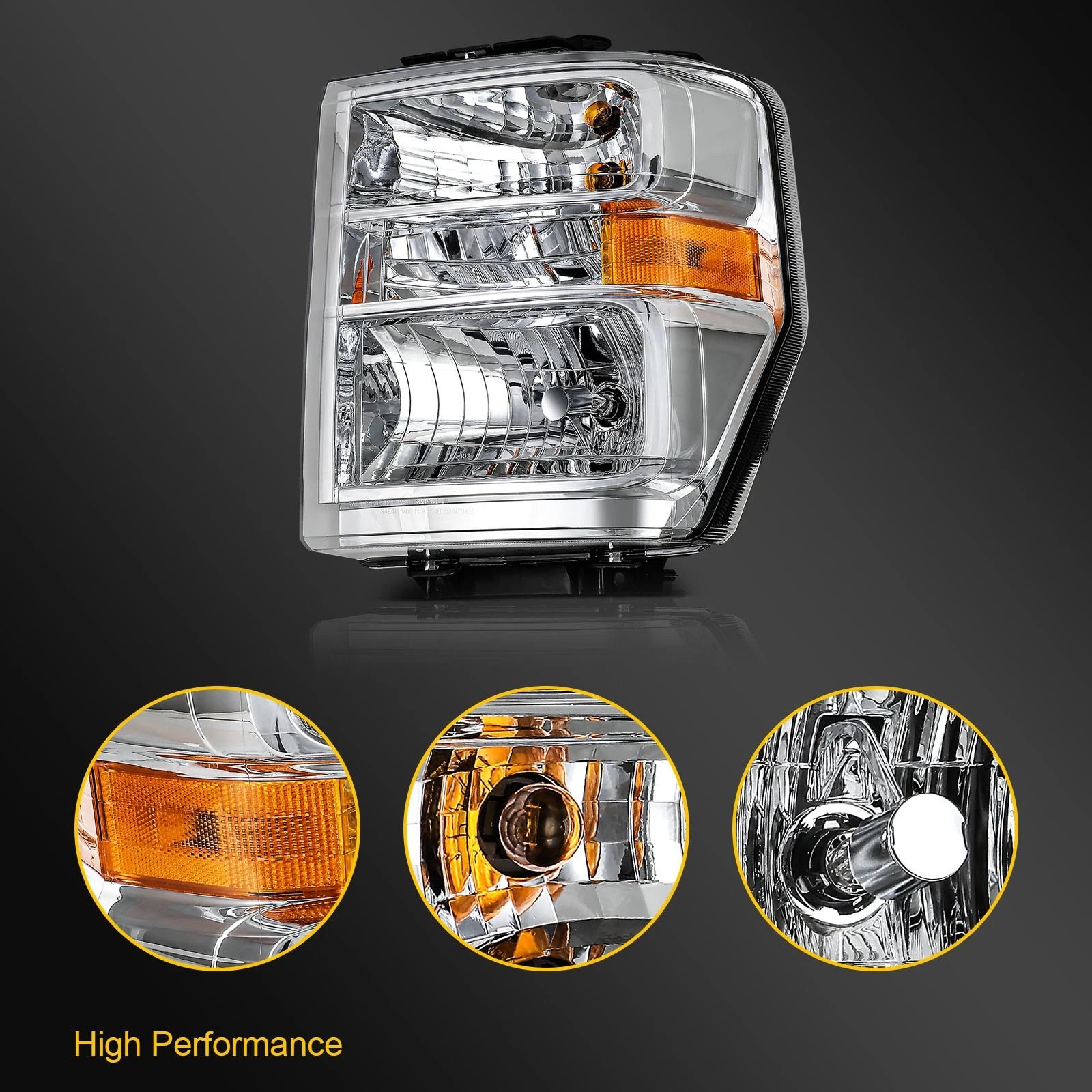 Chrome Headlights for Ford E150-E450 F650 F750 (2008–2021)