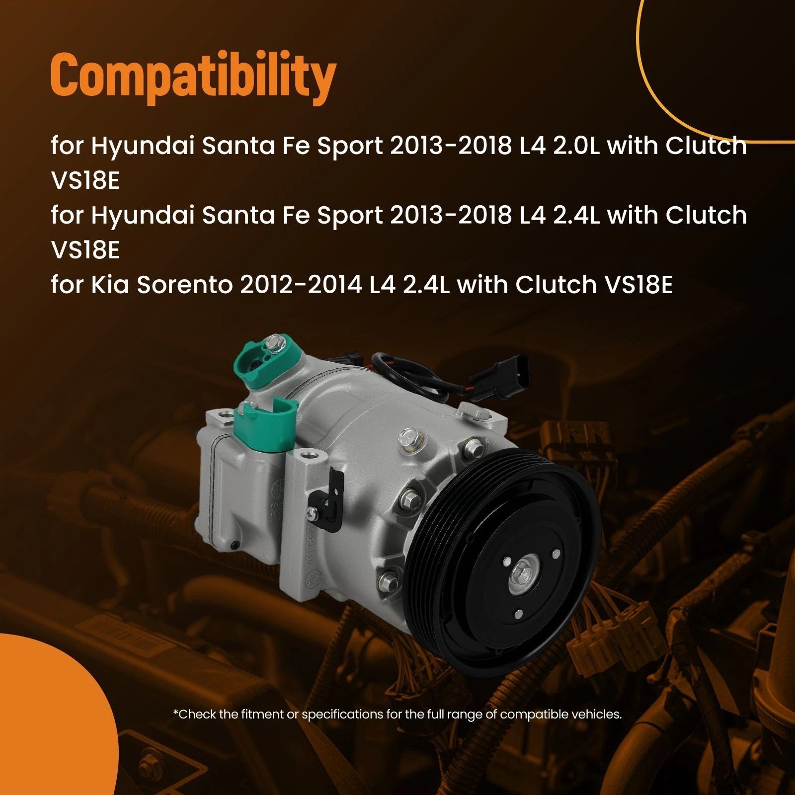 AC Compressor with Clutch for Hyundai Santa Fe Sport (2013-2018)