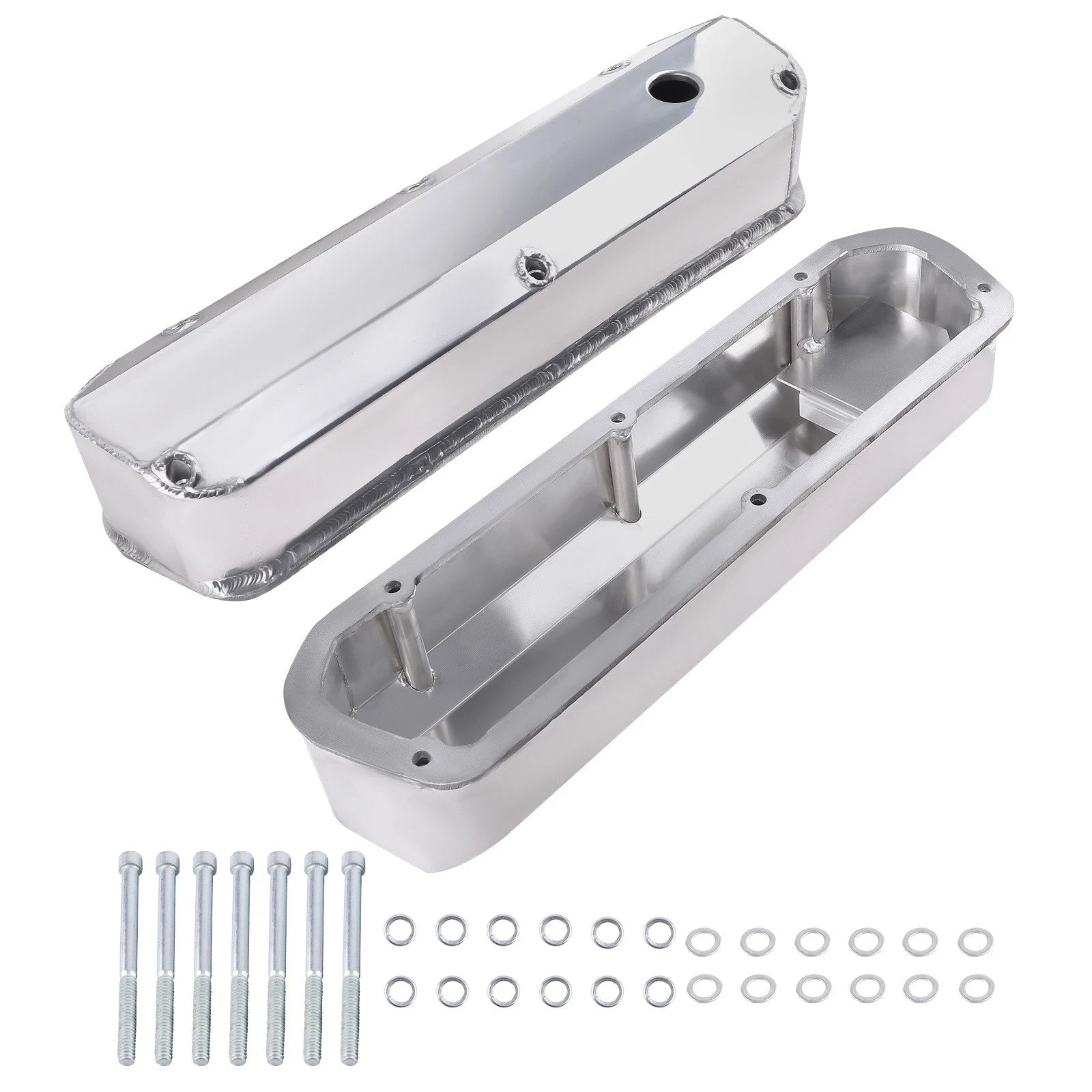 2pc Polished Aluminum Valve Covers for Ford 260 289 302 351W V8 (1962–1996)