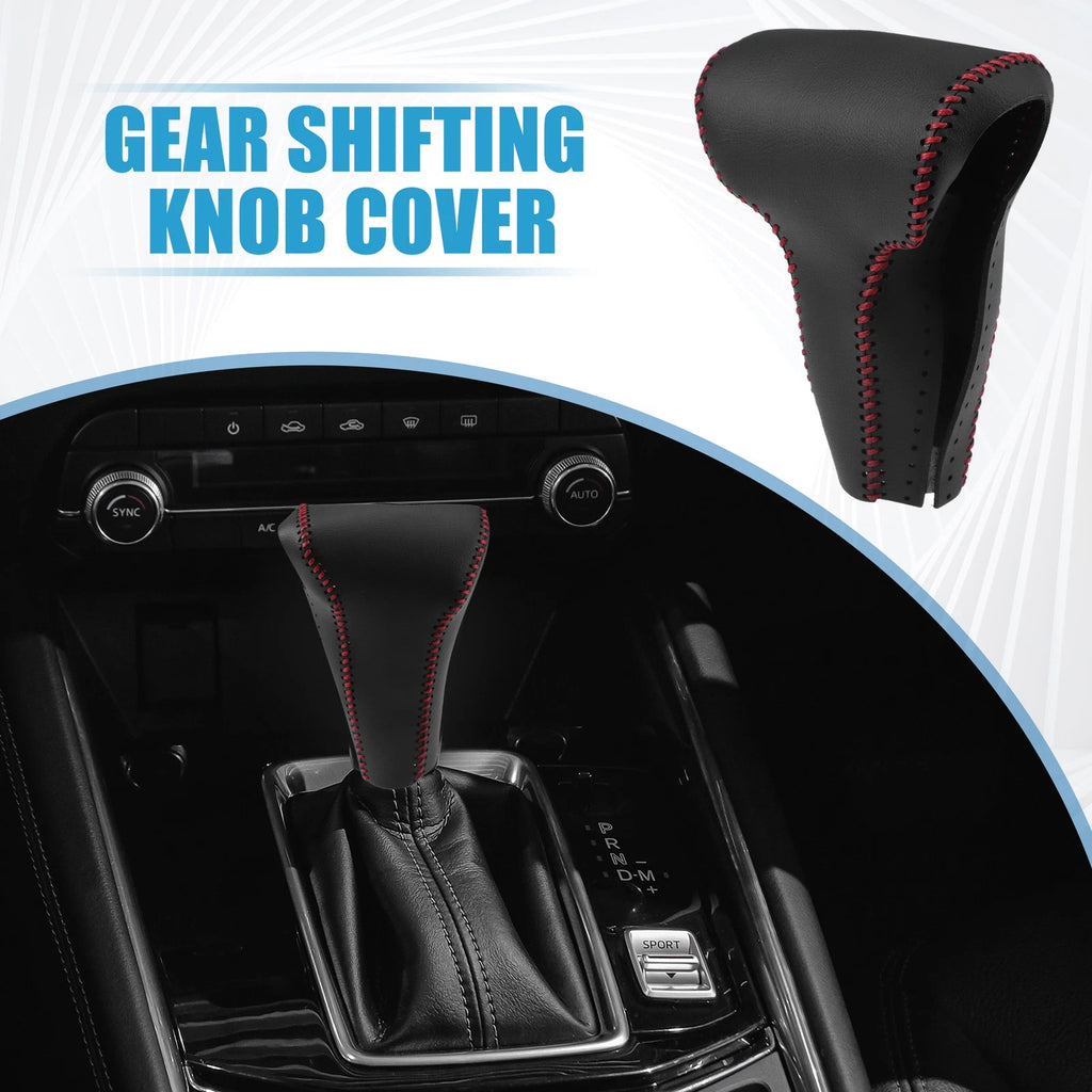 Gear Shift Head Knob Cover for Honda CR-V (2017) Faux Leather Black Red Stitches