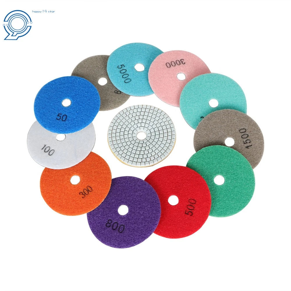 Set of 13 Diamond Polishing Pads 4 Inch 50-8000 Grit with Backer Pads