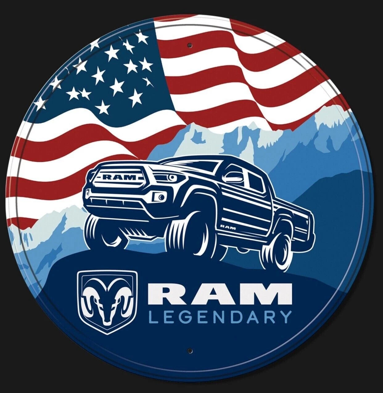 Mopar HEMI Metal Round Sign for Ram Truck #2837