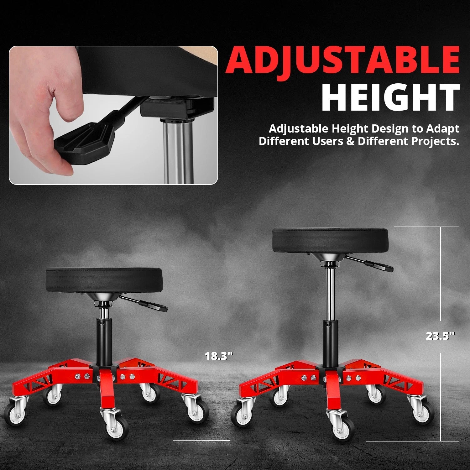Adjustable Mechanics Roller Seat for (18.3"-23.5", 300lbs)