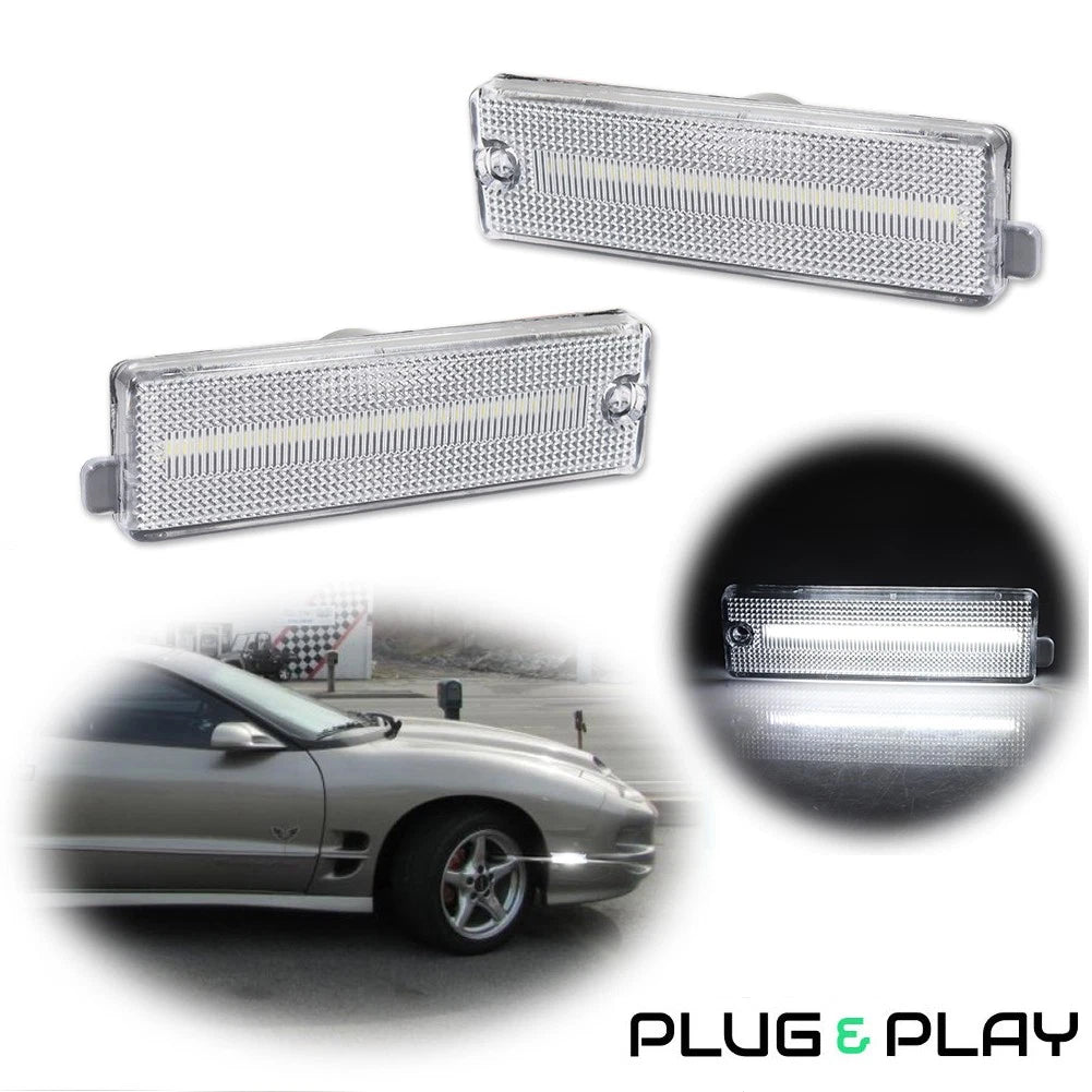 2X White LED Front Bumper Side Marker Lights for Pontiac Firebird (1998–2002)