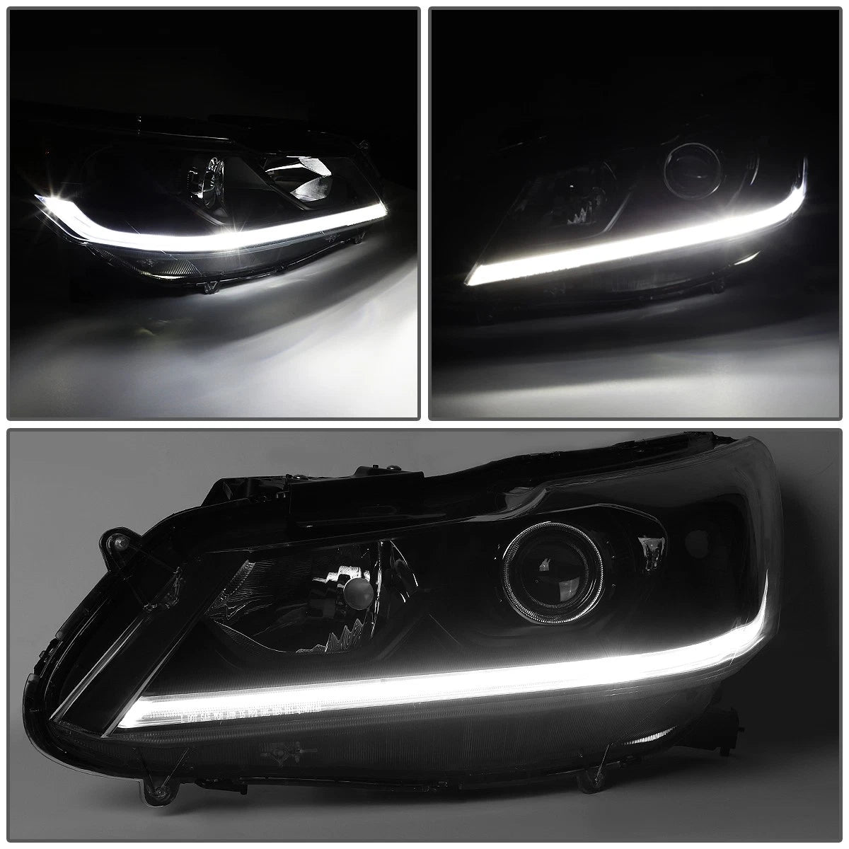 LED DRL Black Amber Side Projector Headlights for Honda Accord (2016–2017)