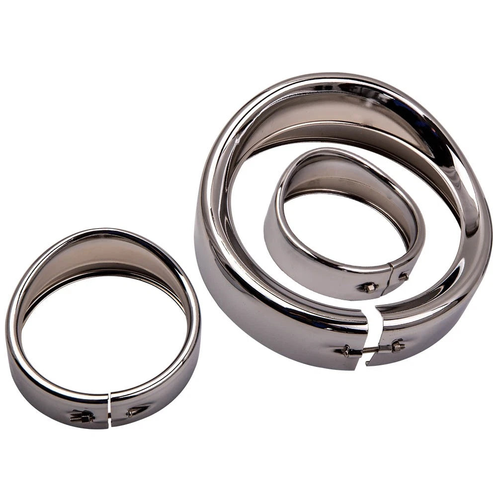 7 Inch Visor Style Headlamp Trim Ring & 4.5 Inch Trim Ring for Harley Glide