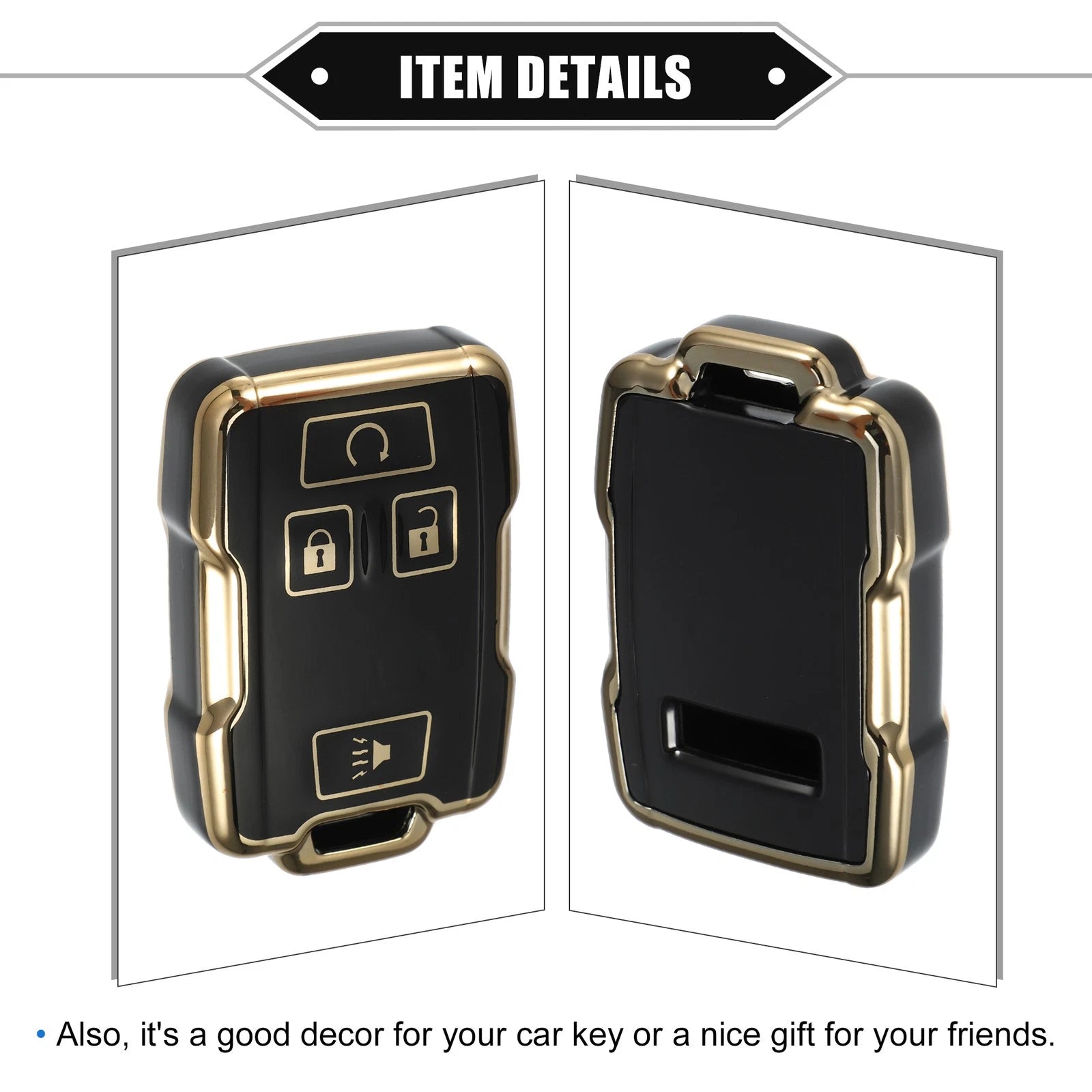 Set of 4 Key Fob Covers for Chevy Suburban, GMC (TPU, Black)