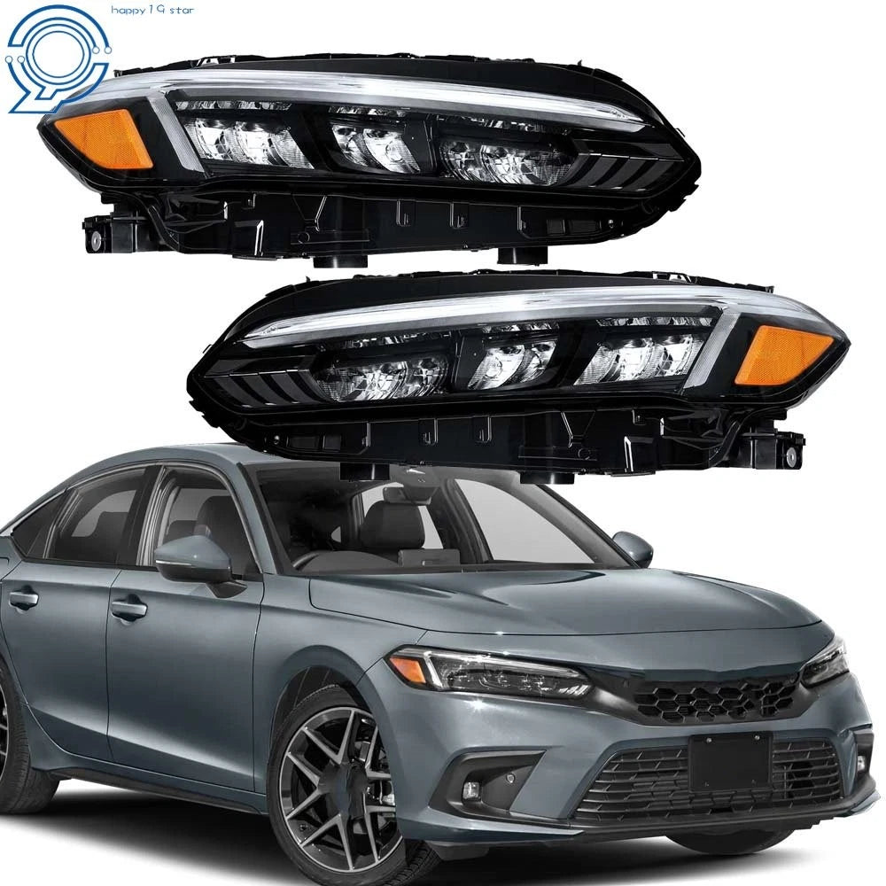 LED Headlights for Honda Civic Touring/Sport (2022–2023) Black Driver & Passenger