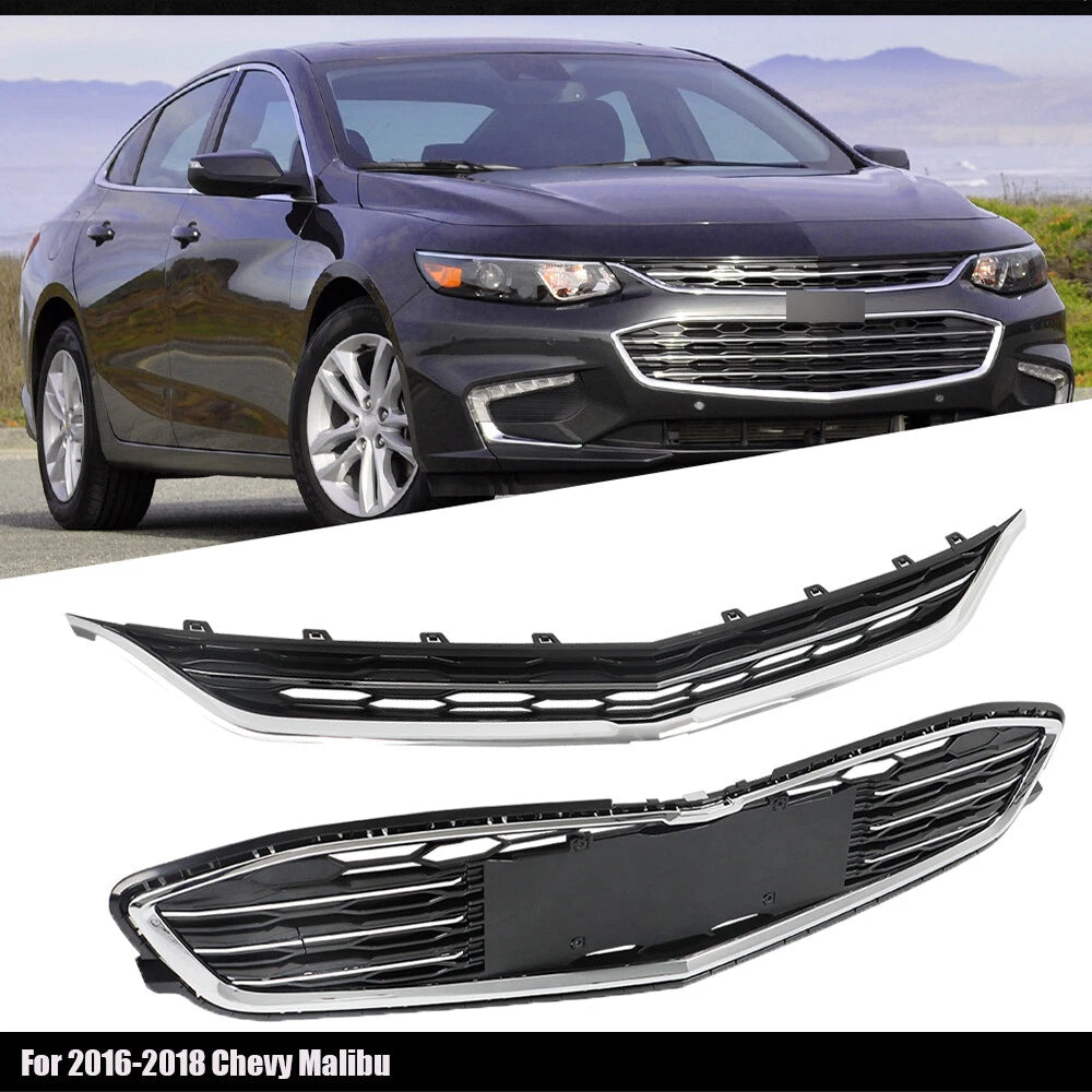 Chrome Front Bumper Upper & Lower Grille for Chevy Malibu (2016â2018)