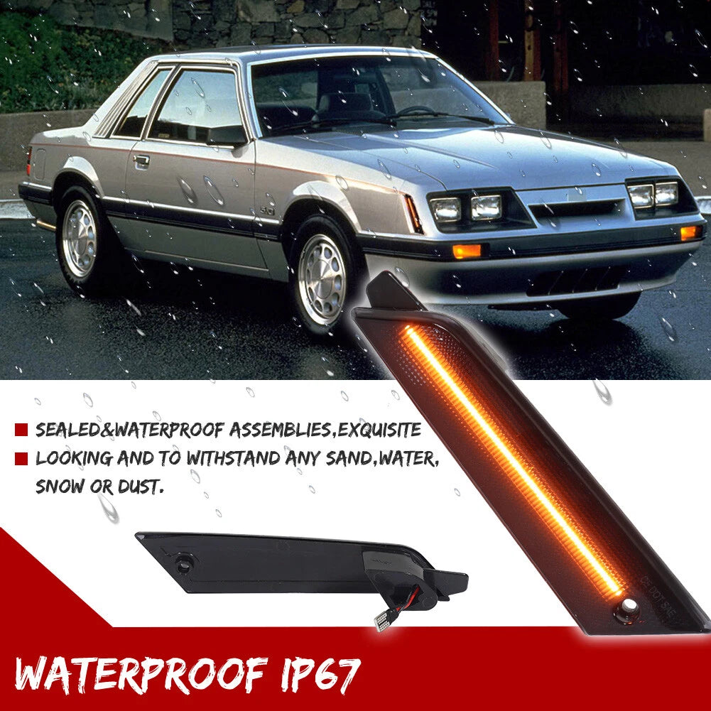 2X Smoke Amber LED Front Side Marker Lights for Ford Mustang (1979–1986)