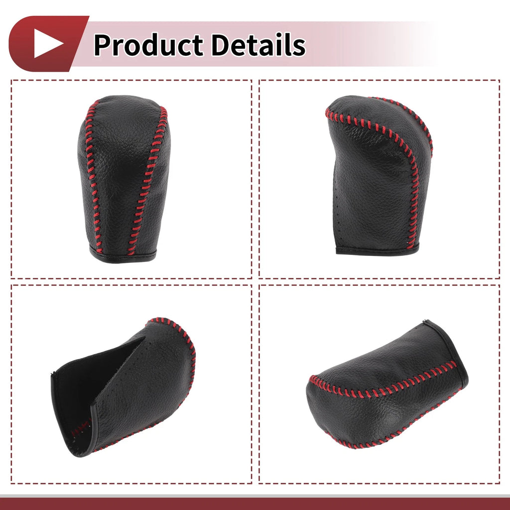 1Pc Gear Shift Knob Cover for Subaru Forester (2006–2012) Black Red Faux Leather