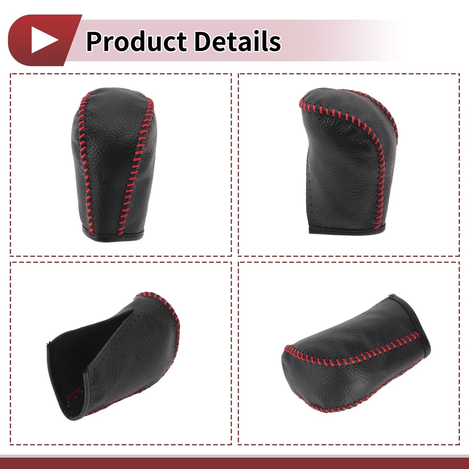 1Pc Gear Shift Knob Cover for Subaru Forester (2006–2012) Black Red Faux Leather