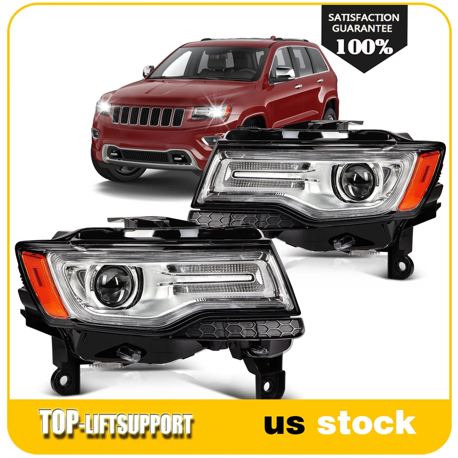 Pair LED Headlights for Jeep Grand Cherokee (2014–2016)