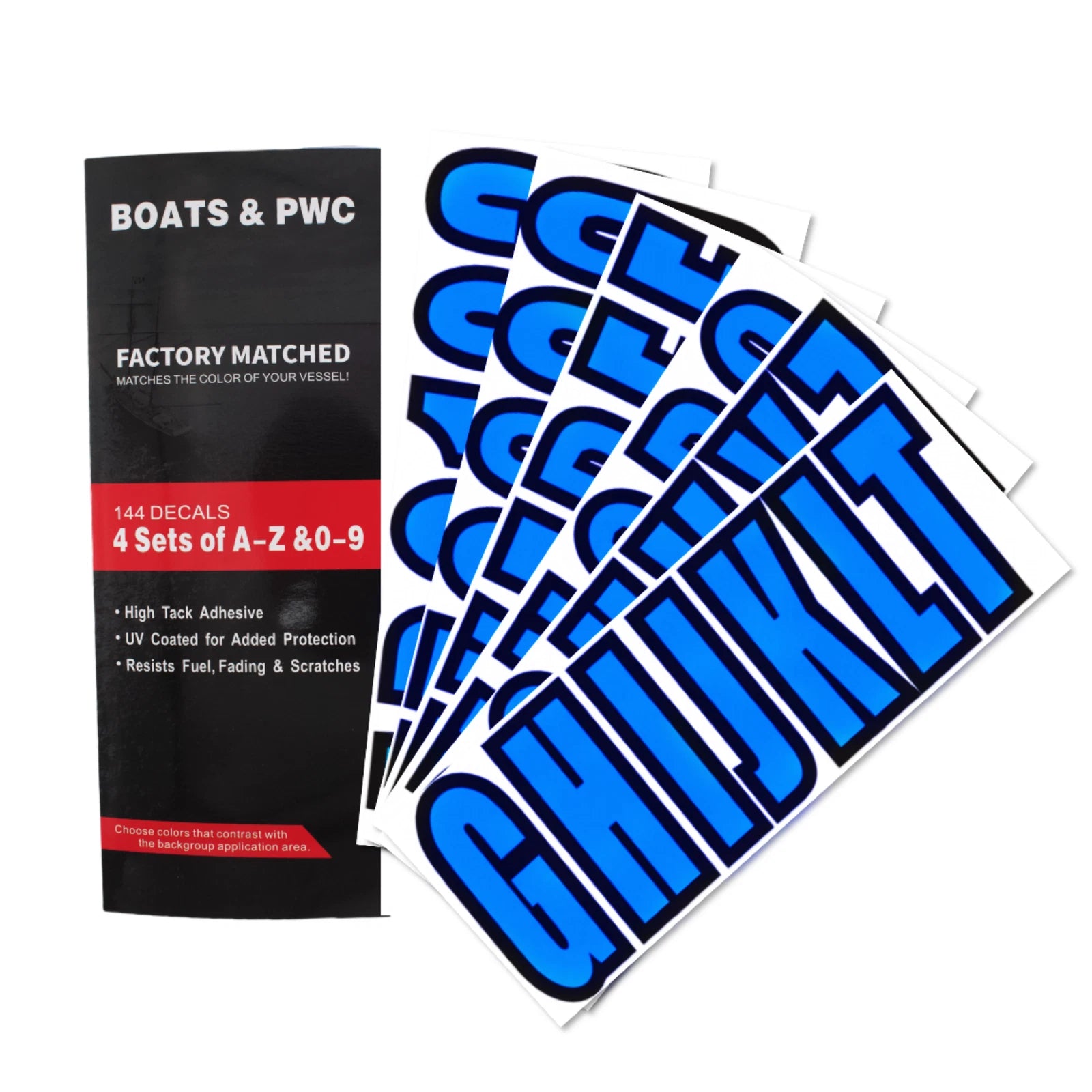 Set of 4 Boat Numbers and Letters Decal Stickers A-Z 0-9 Blue