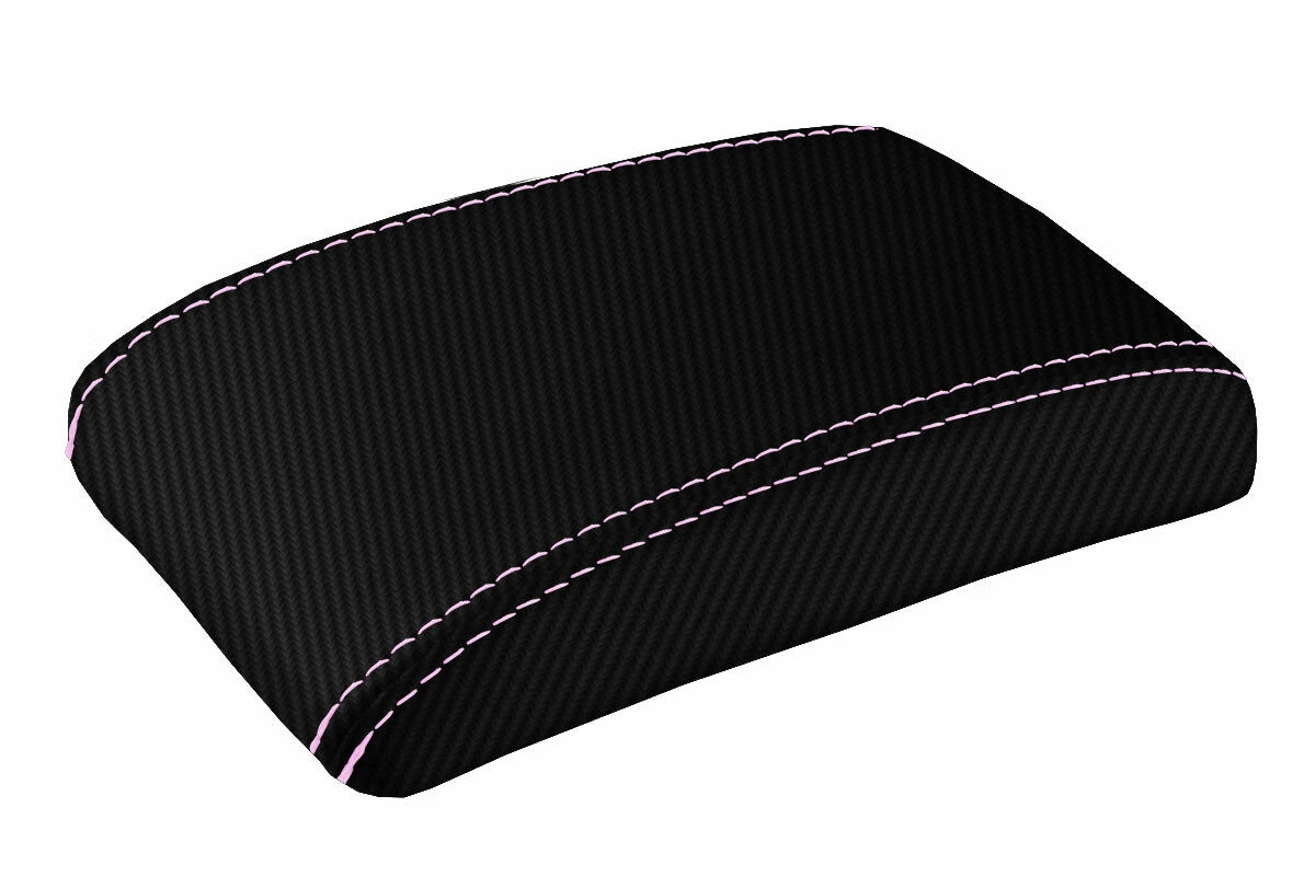 Console Lid Armrest Cover for Subaru Impreza (2000–2007) Carbon Fiber Pink Stitch