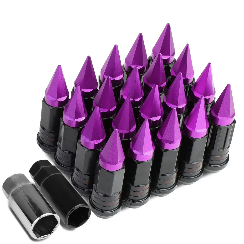 Spiked Cap Steel Purple 16" Rim Lug Nuts + 4 Lock Nuts + Adapter M12x1.5