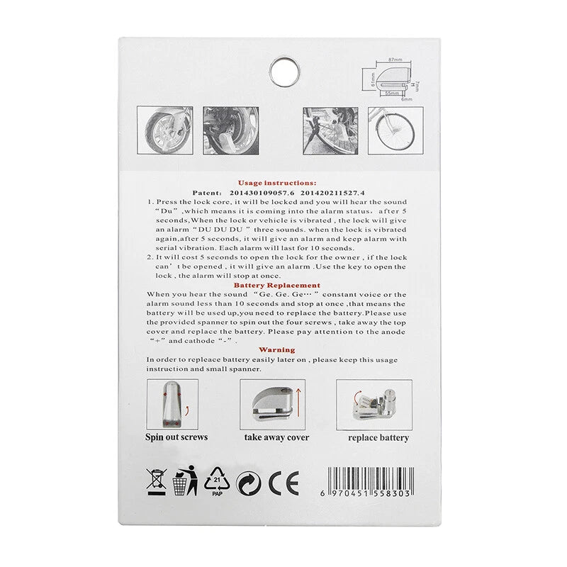 Stainless Brake Disc Lock for Motorcycle (Electronic Alarm)