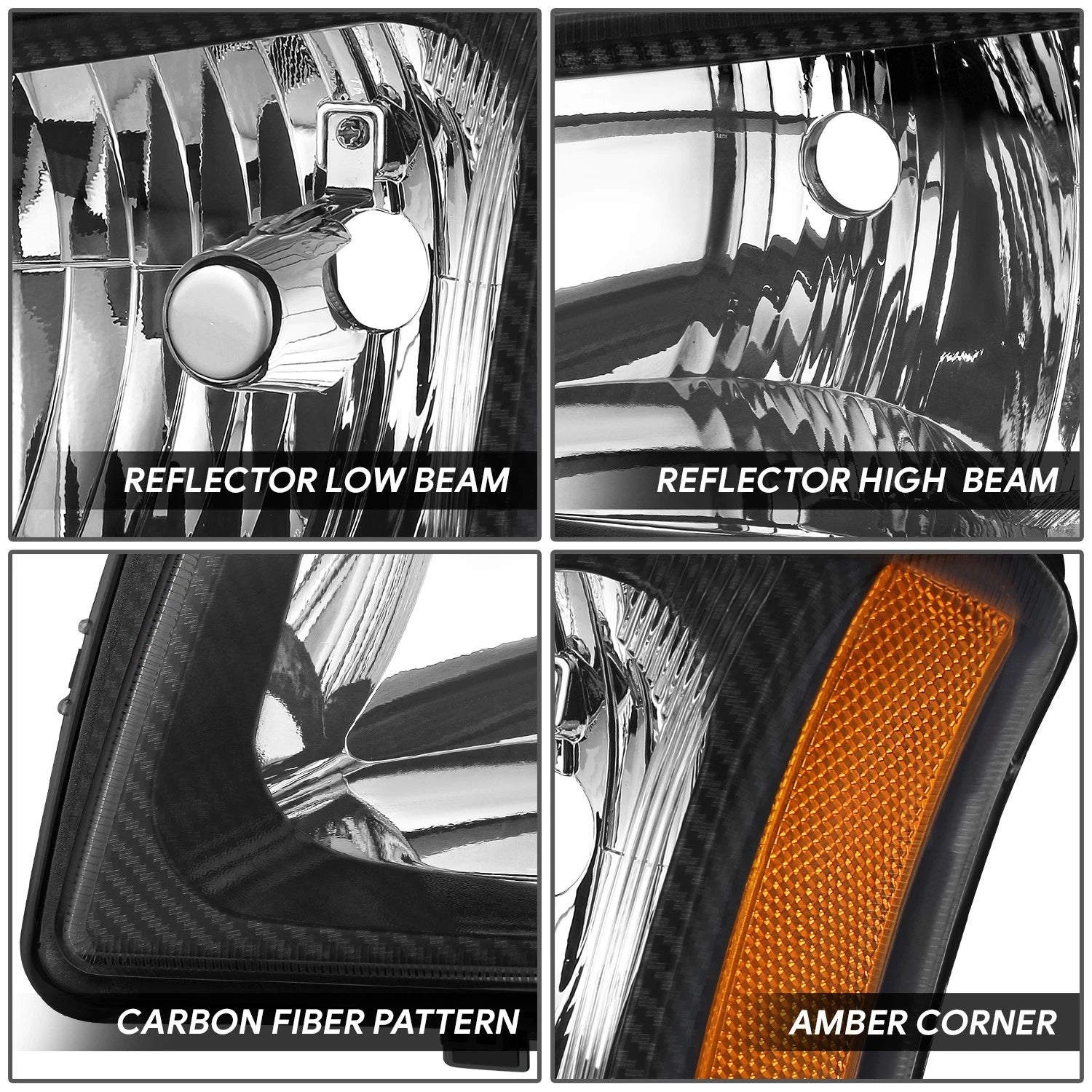 Headlight Assembly for Chevy Avalanche Silverado (2003–2007) Carbon Fiber Pattern