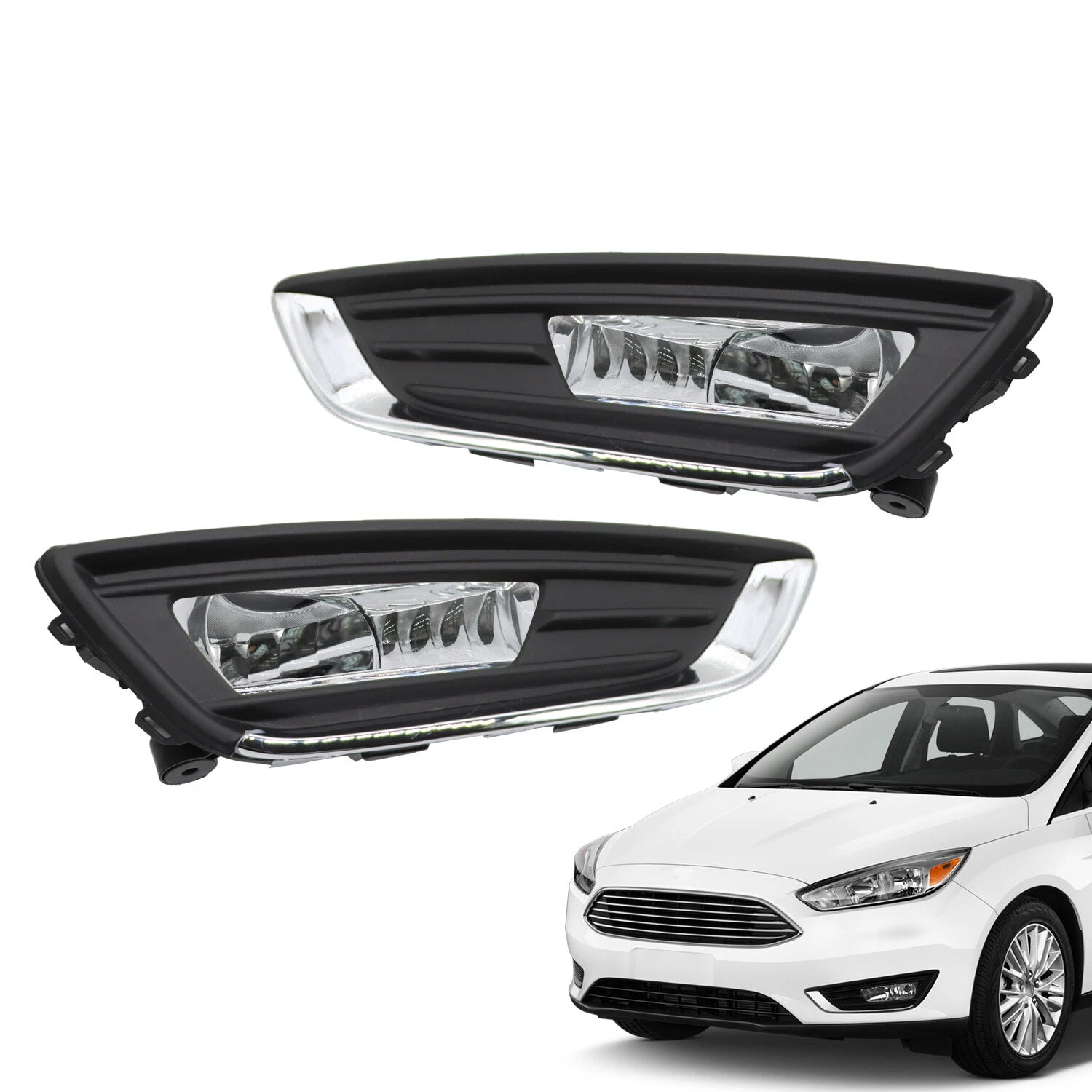 Set of 2 Bumper Fog Lights for Ford Focus (2015–2018) - Left & Right with Bezel