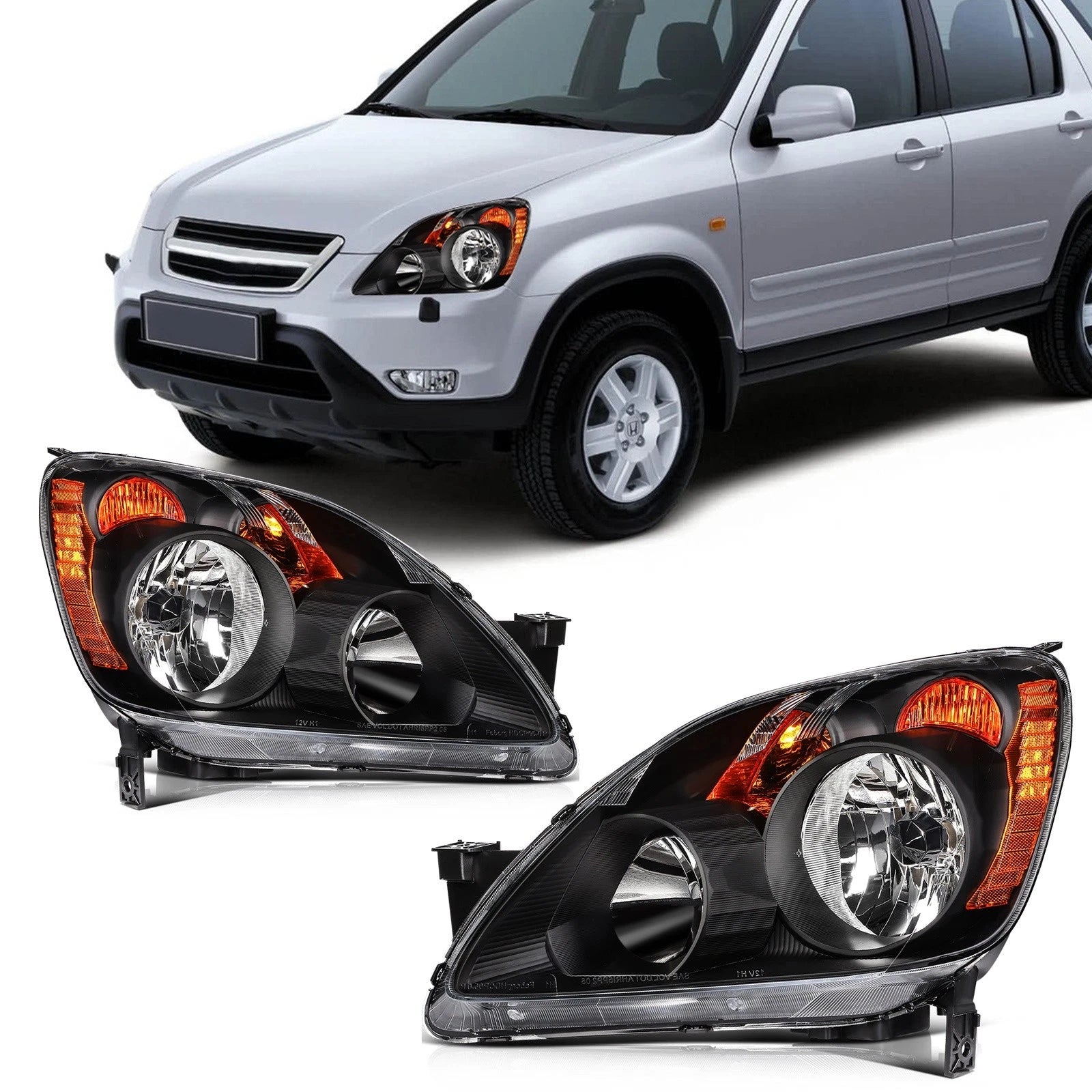 2X Headlight Assembly for Honda CR-V (2005–2006) - Black Amber