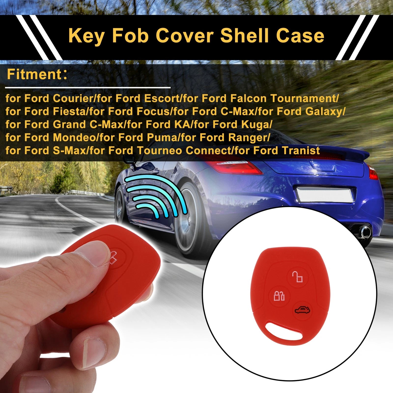 Red Car Key Case for Ford Courier (2016–2023) - 3 Buttons