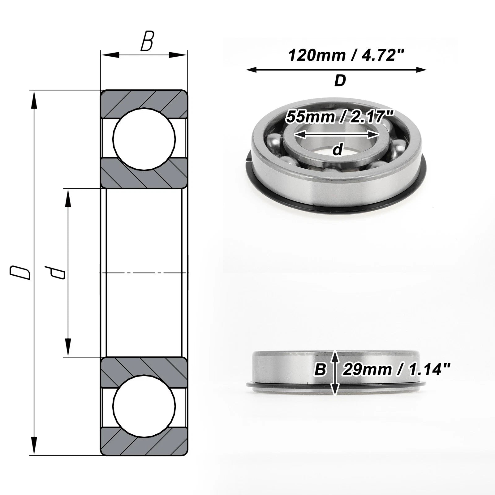 Deep Groove Ball Bearing 55x120x29mm for Scooter Skateboard (P0)