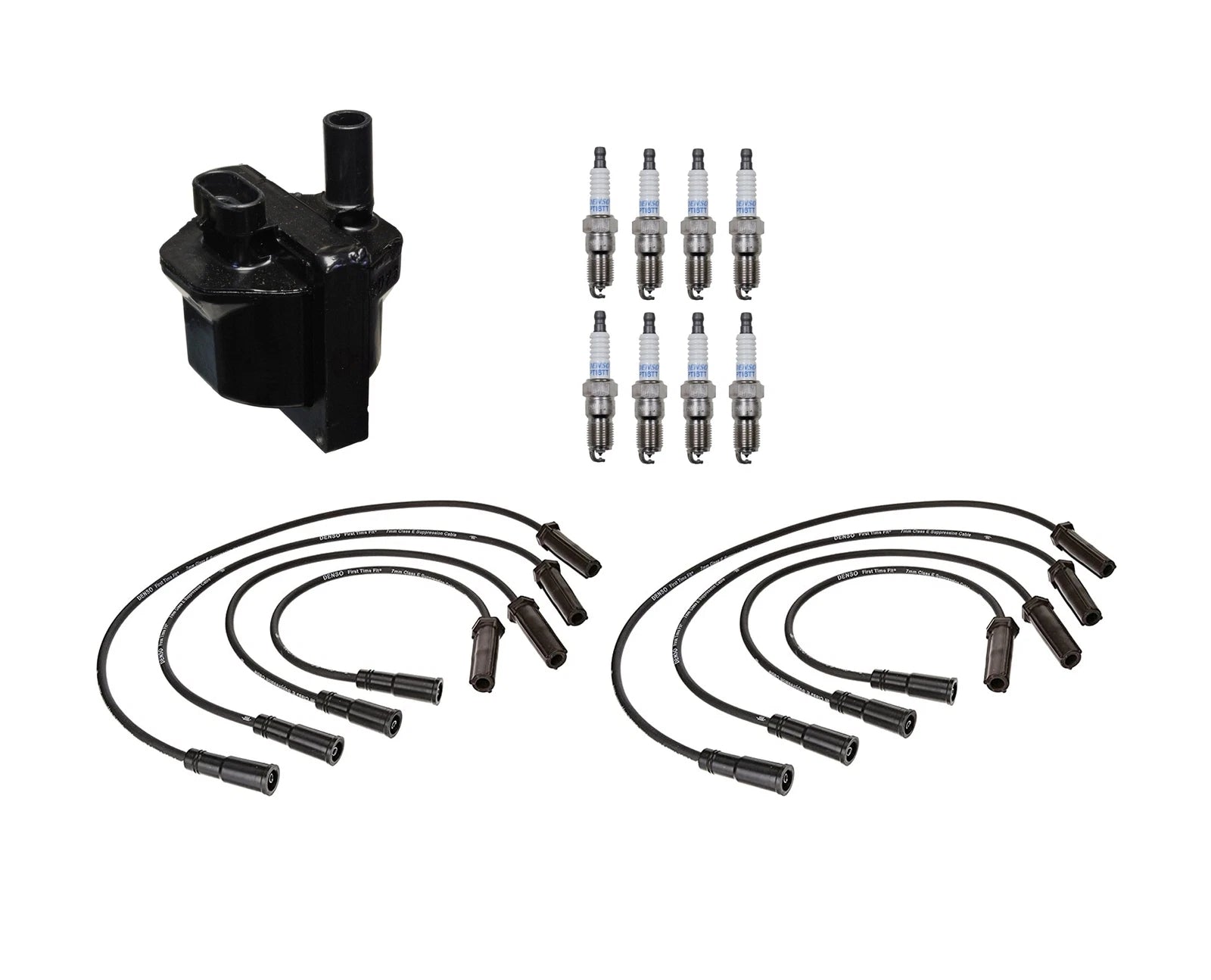 Denso Ignition Coil & Wire Set 8 Platinum TT Spark Plug Kit for GMC Chevy (1996–2002)