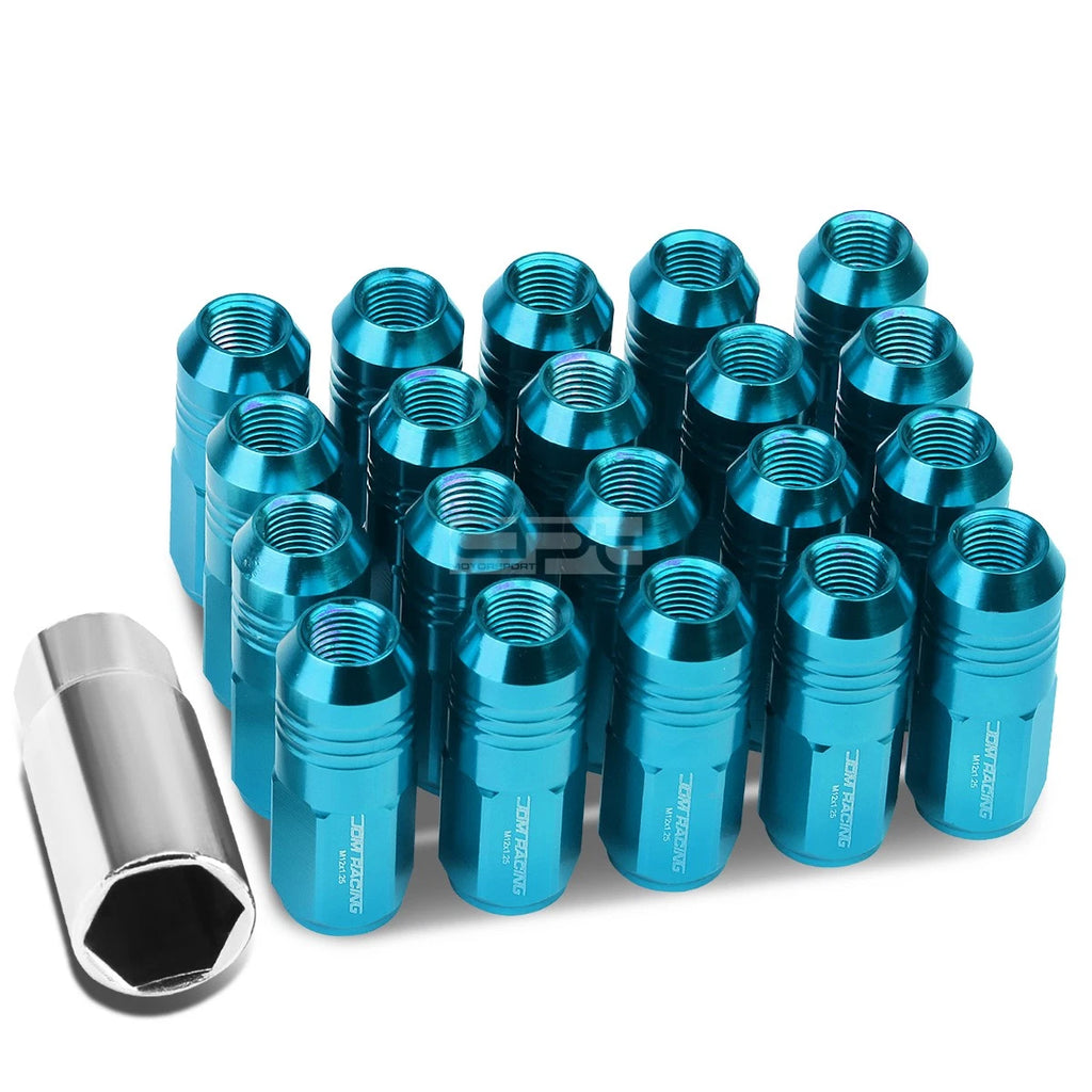 Set of 20 Closed End M12x1.25 50mm Tall Sky Blue Aluminum Lug Nuts