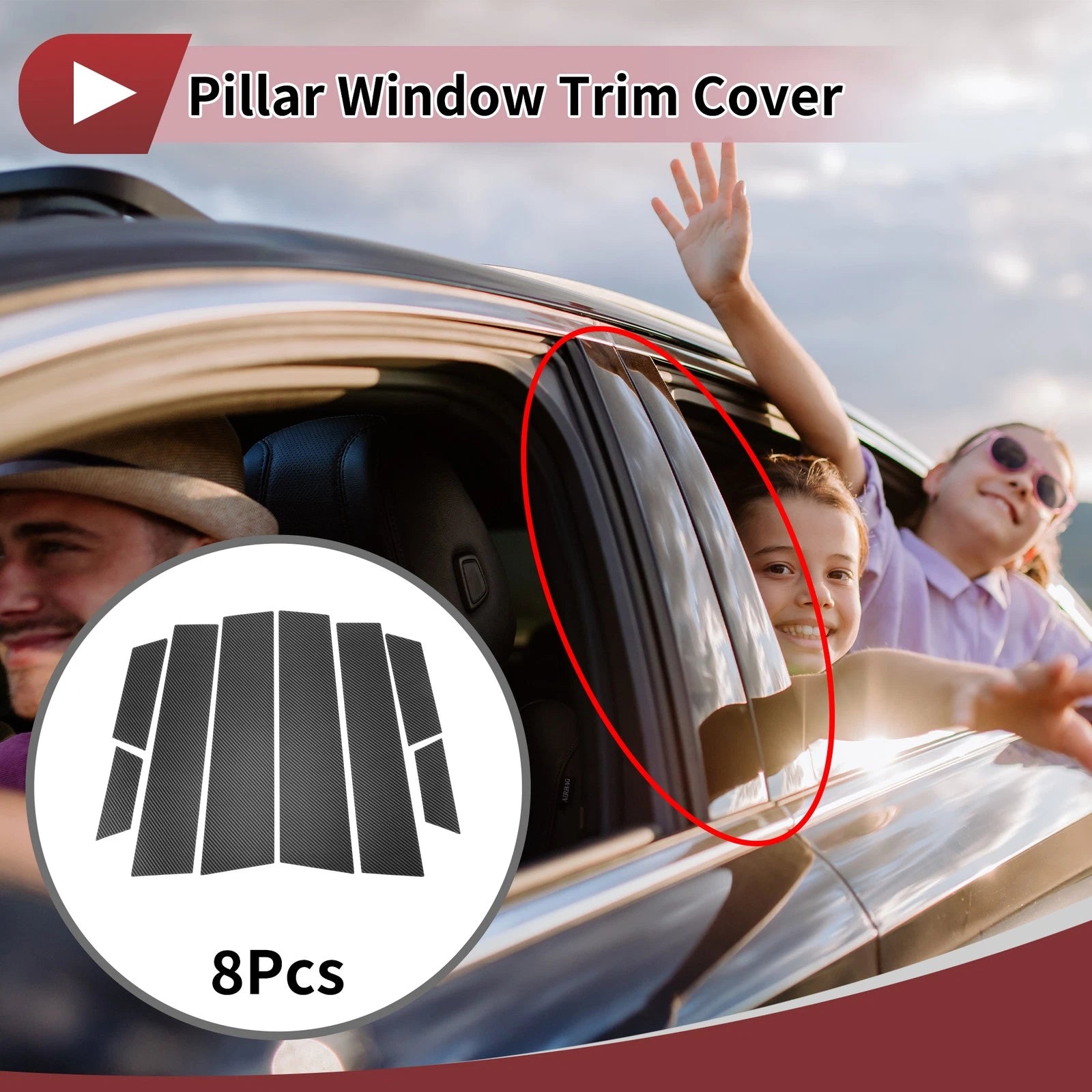 8 Pcs Door Pillar Window Trim for Honda HR-V (2022) Black Carbon Fiber
