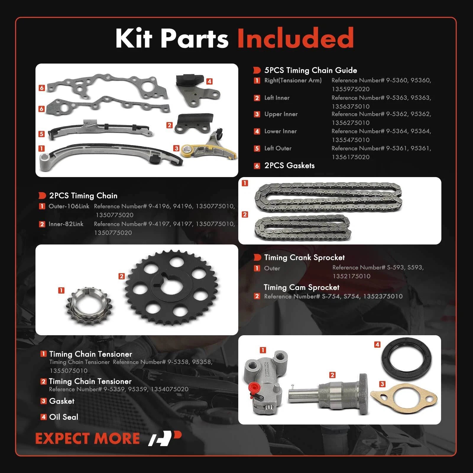 Timing Chain Kit for Toyota Tacoma 4Runner T100 (1995–2004) 2.7L L4