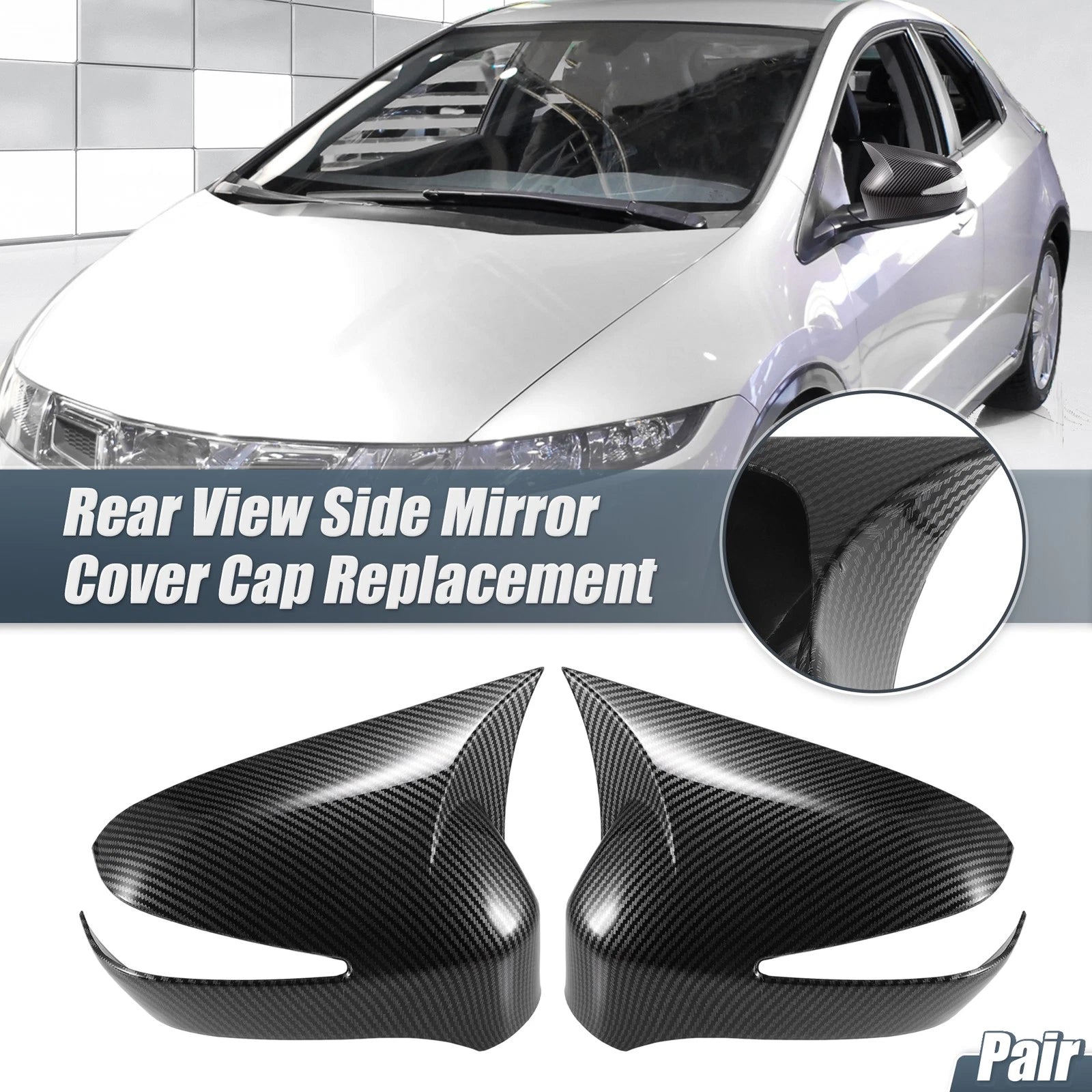 Pair Rearview Mirror Cover Overlay for Honda Civic (2006–2011) Carbon Fiber