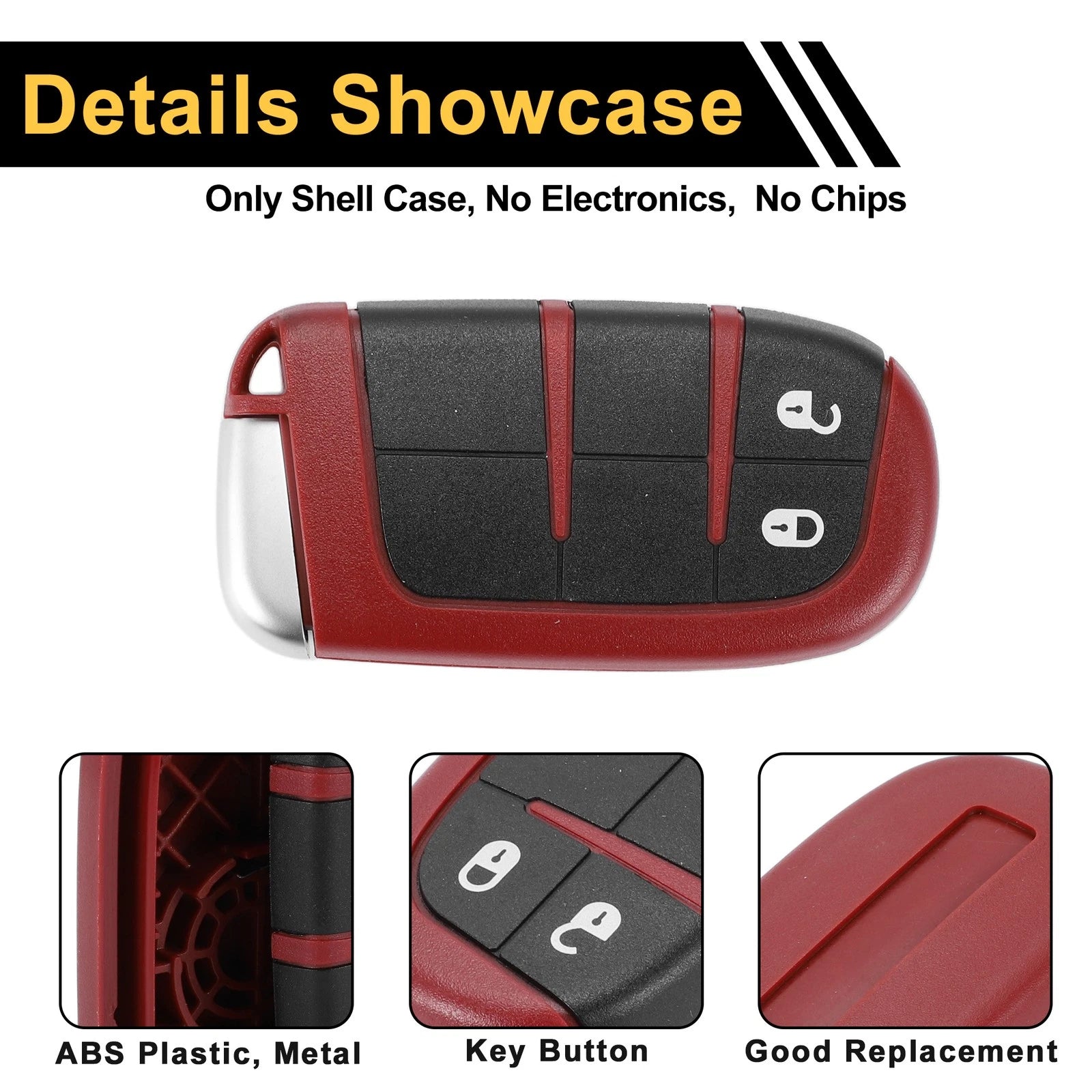 2 Button Key Fob Shell Case for Dodge Charger (2016) Black Red