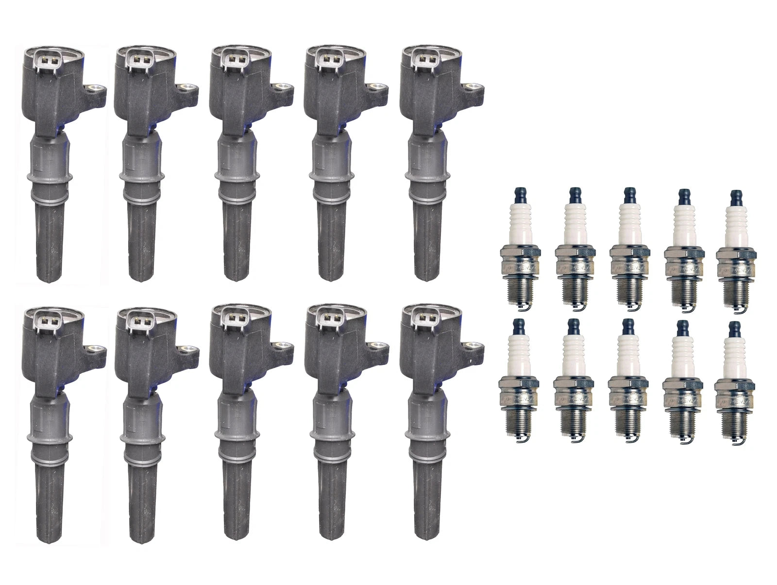 Set of 10 Ignition Coils & Iridium Spark Plugs for Ford V10