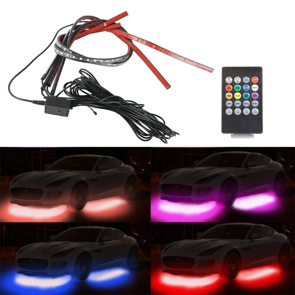 Set of 4 RGB LED Strip Neon Lights for Under Car Underglow System