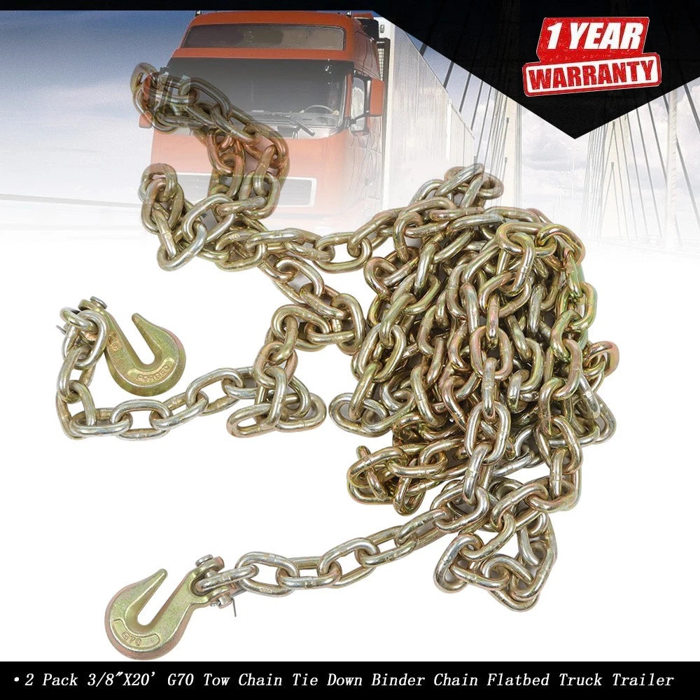 2X 3/8" G70 Tow Chain for Flatbed Truck Trailer