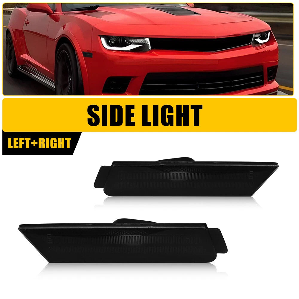 2X Smoked Lens Front LED Side Marker Lights for Chevy Camaro (2010–2015)