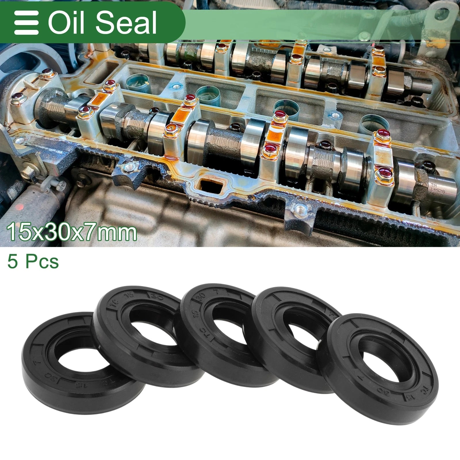 Set of 5 Oil Seal Ring for Rotary Shaft 15x30x7mm NBR Rubber