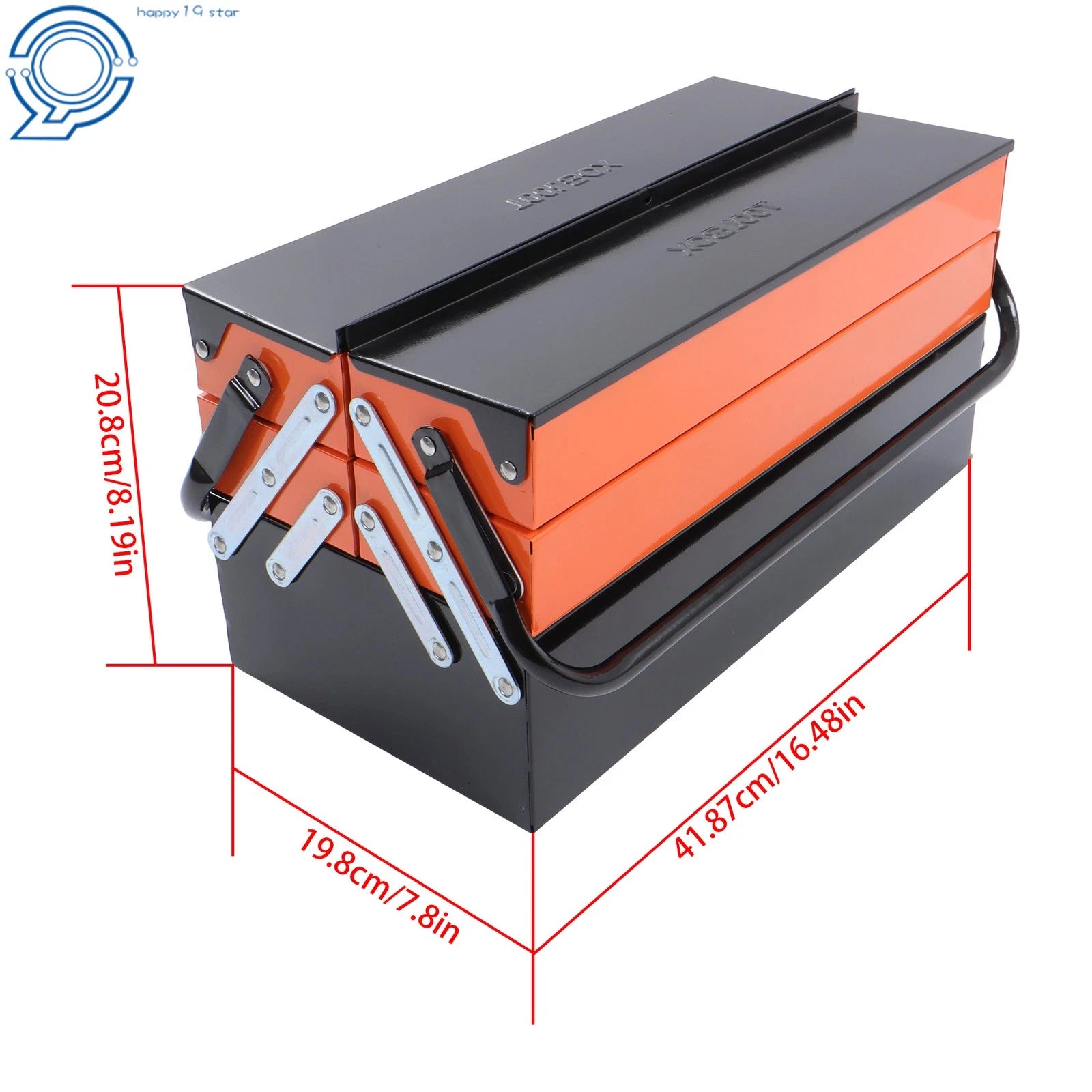 3-Tier Metal Tool Box for Portable Storage (16.5")