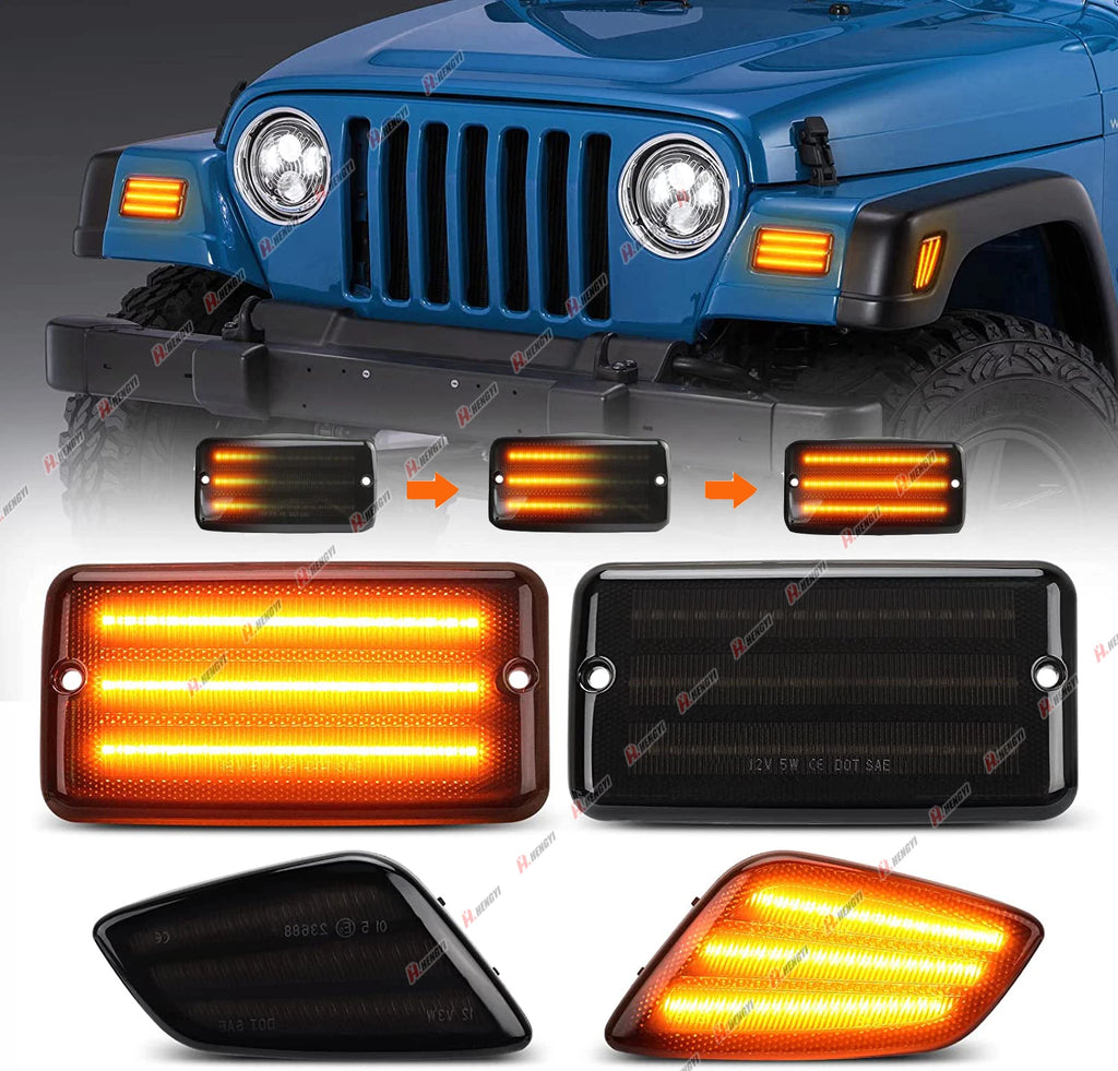 4X Dynamic LED Amber Front Corner Turn Signal Lights for Wrangler TJ (1997–2006)