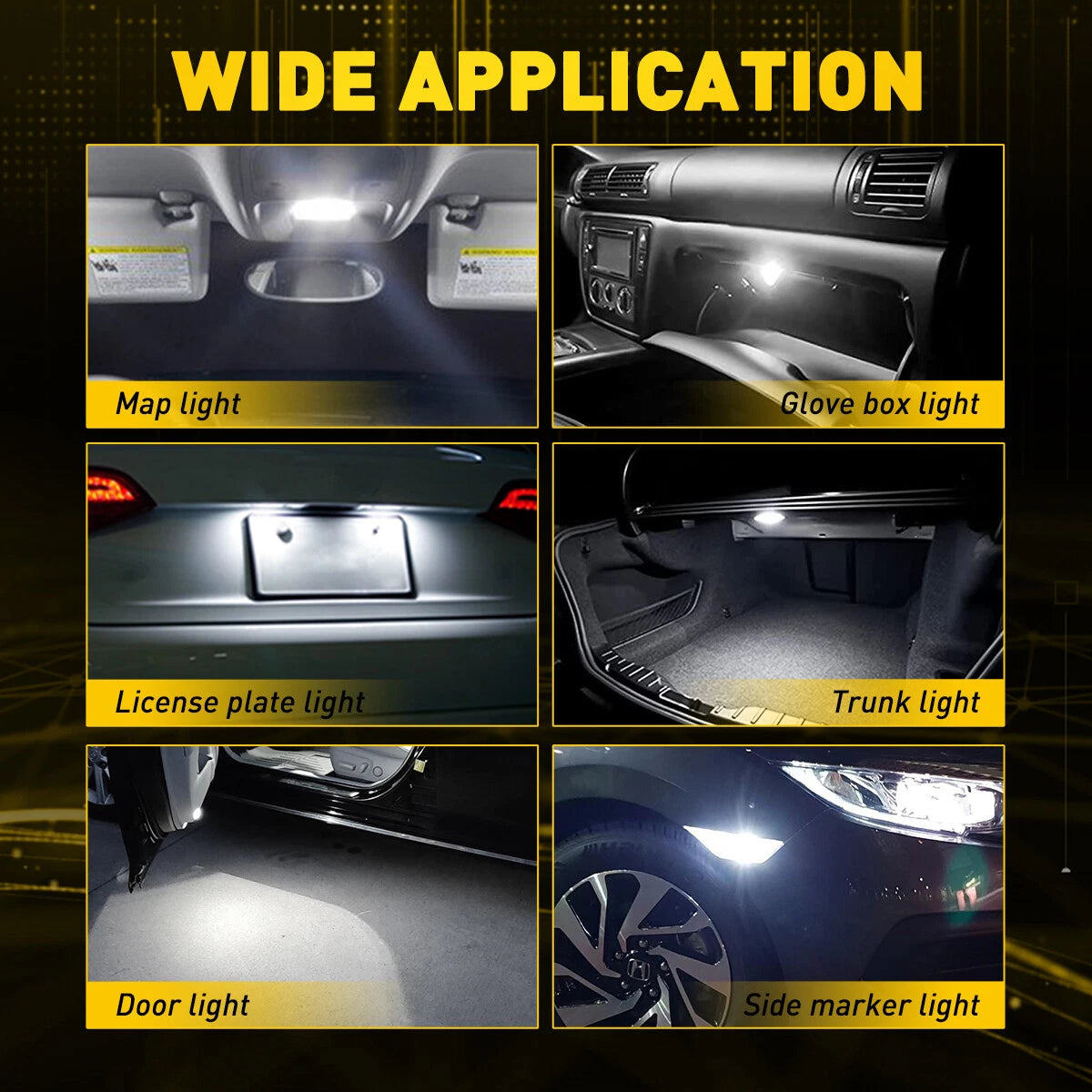 Set of 10 LED Festoon Dome Map Interior Light Bulbs for Various Models