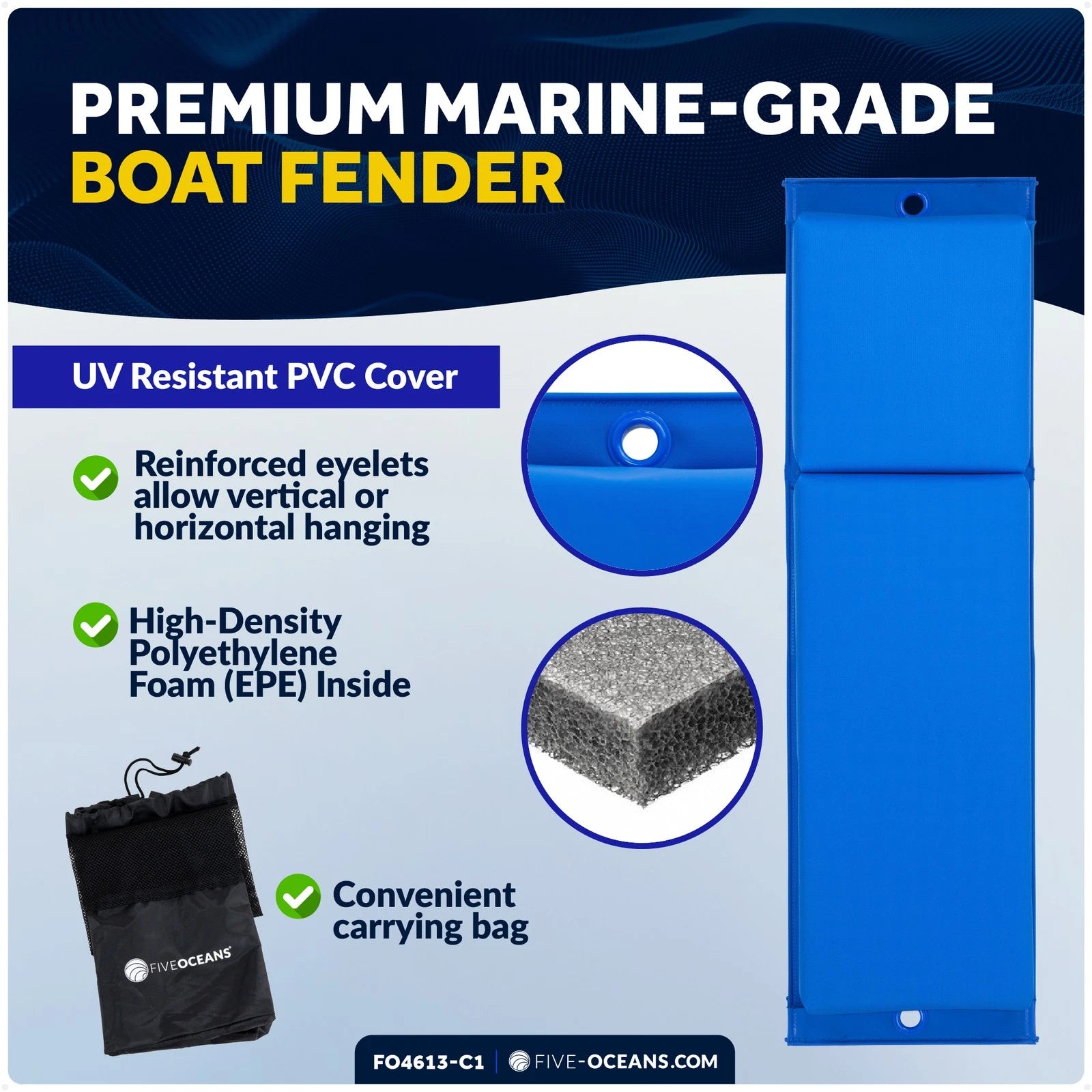 2-Pack Flat Boat Fender Kit for Boats (24" x 6-7/8" x 2-1/2")