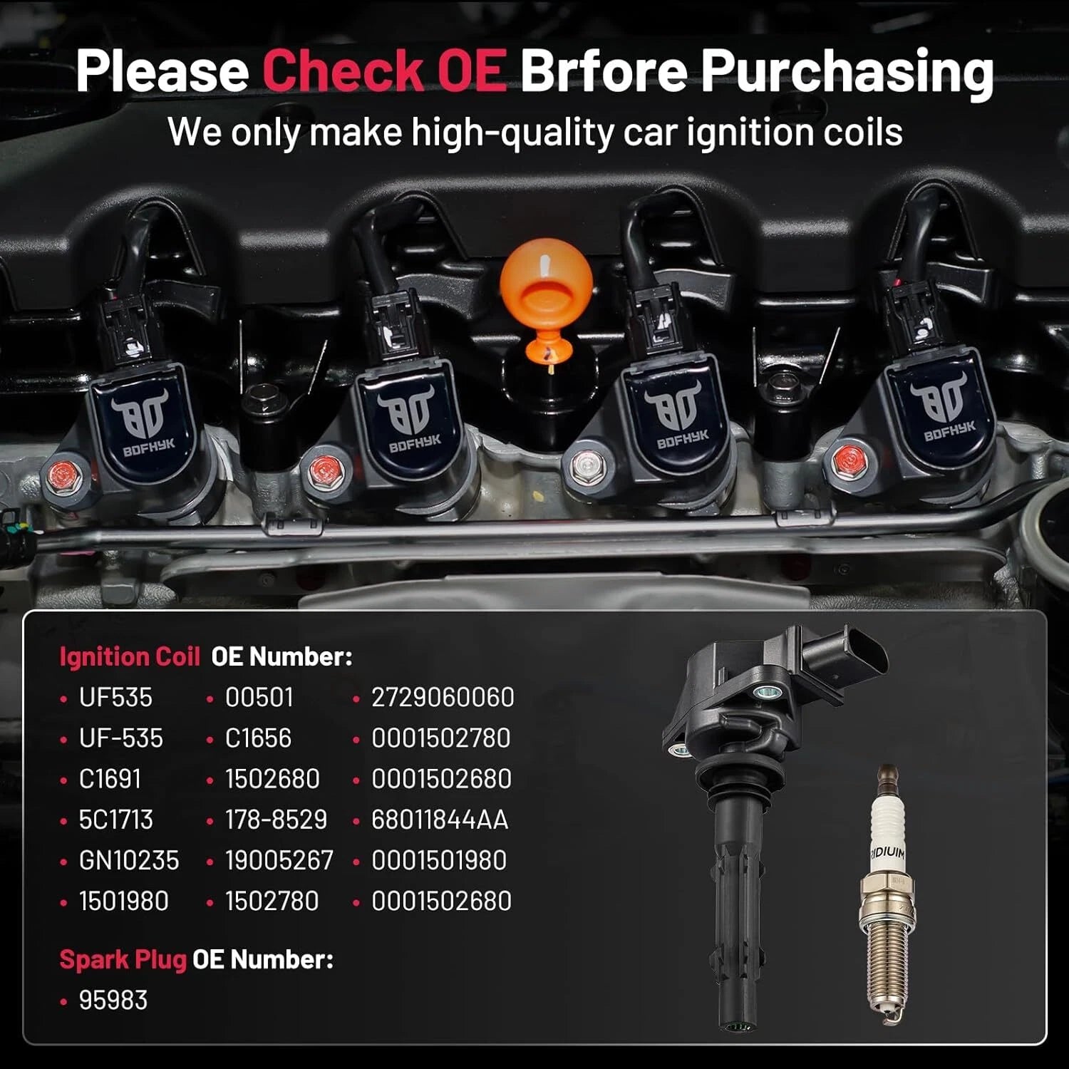 6 Pack UF535 Ignition Coils & Spark Plugs for Mercedes CLK350 CLK550 (2003–2009)