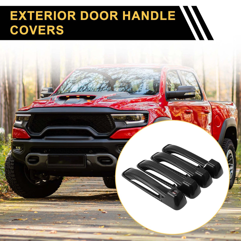 Set of 4 Outside Door Handle Covers for Dodge Ram 1500 (2009–2018) Carbon Fiber