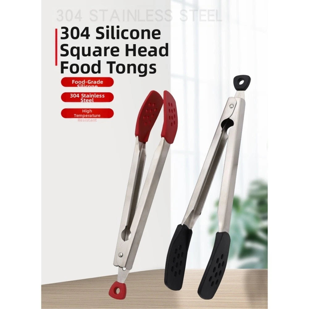 Heat Resistant Silicone Barbecue Tongs 304 Stainless Steel Non Slip Grip