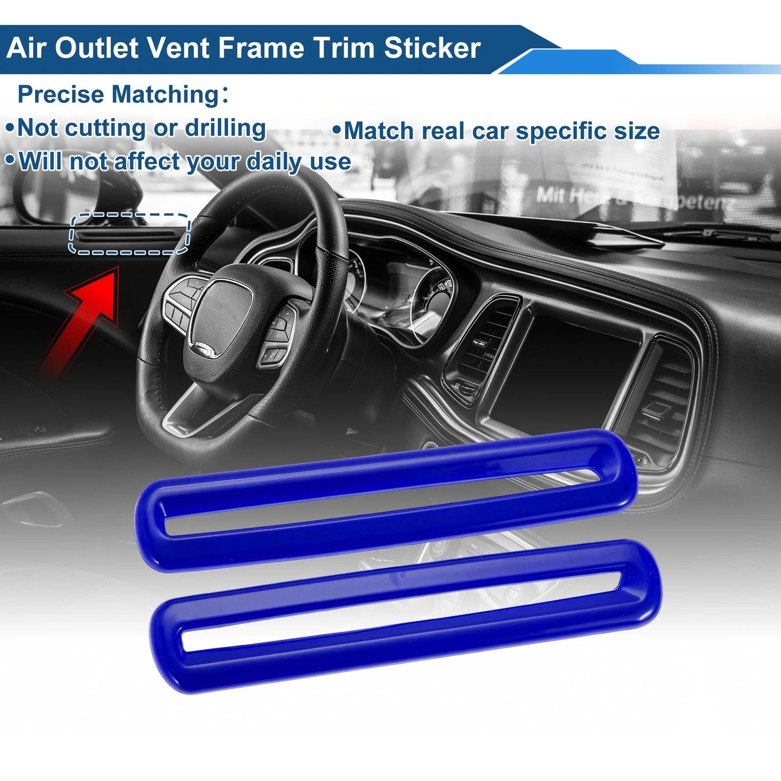 2X Air Condition Outlet Vent Trim Cover Frame for Dodge Challenger (2015–2023) Blue