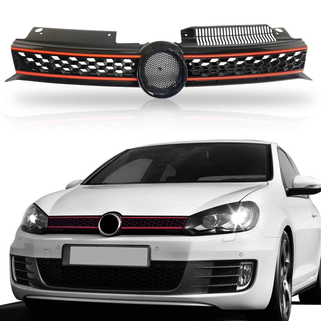 Grille for VW MK6 Golf/GTI/Jetta Sportwagen (2010–2014) Black with Red Trim