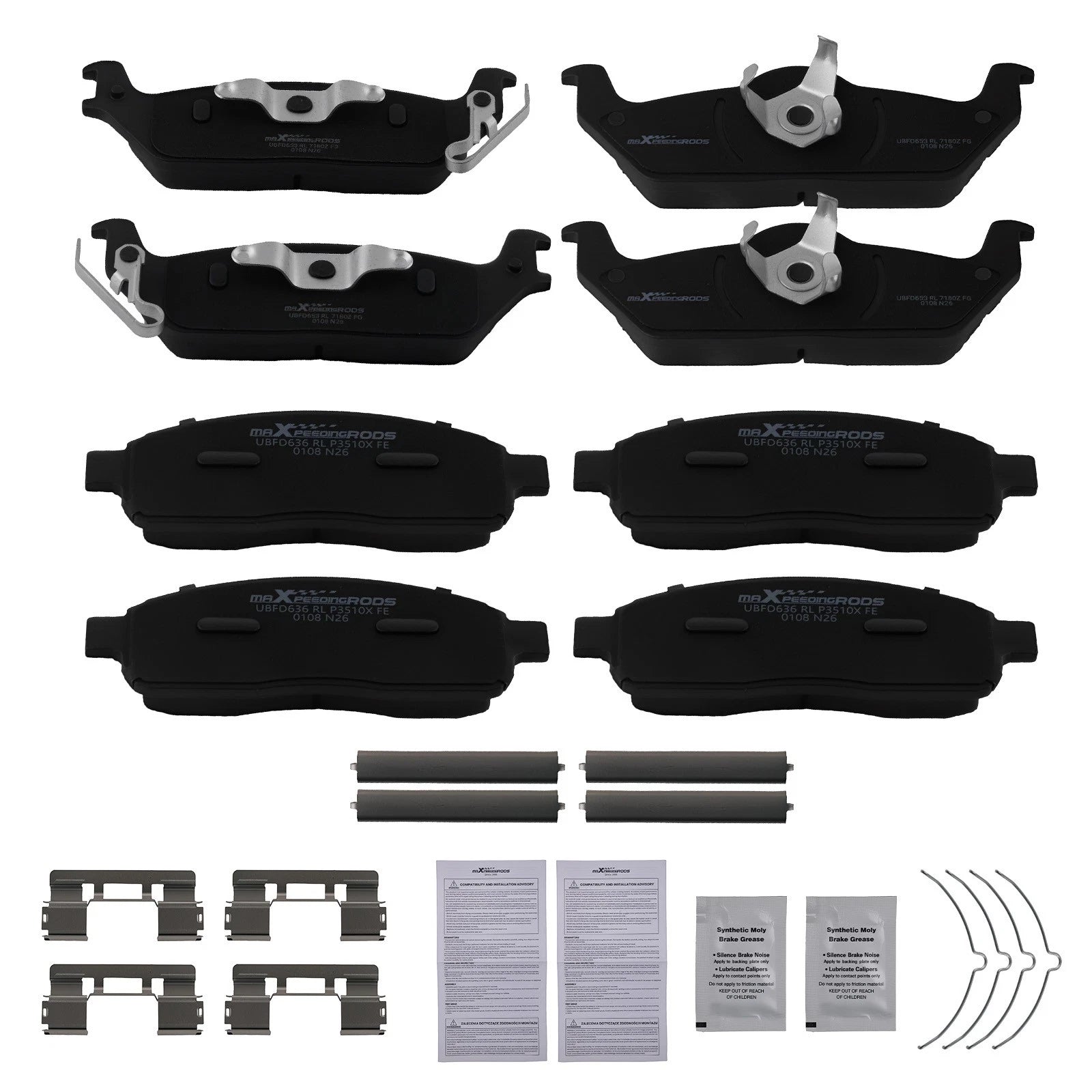 8pcs Brake Pads Set for Lincoln Mark LT (2006–2008) D1083 D1012