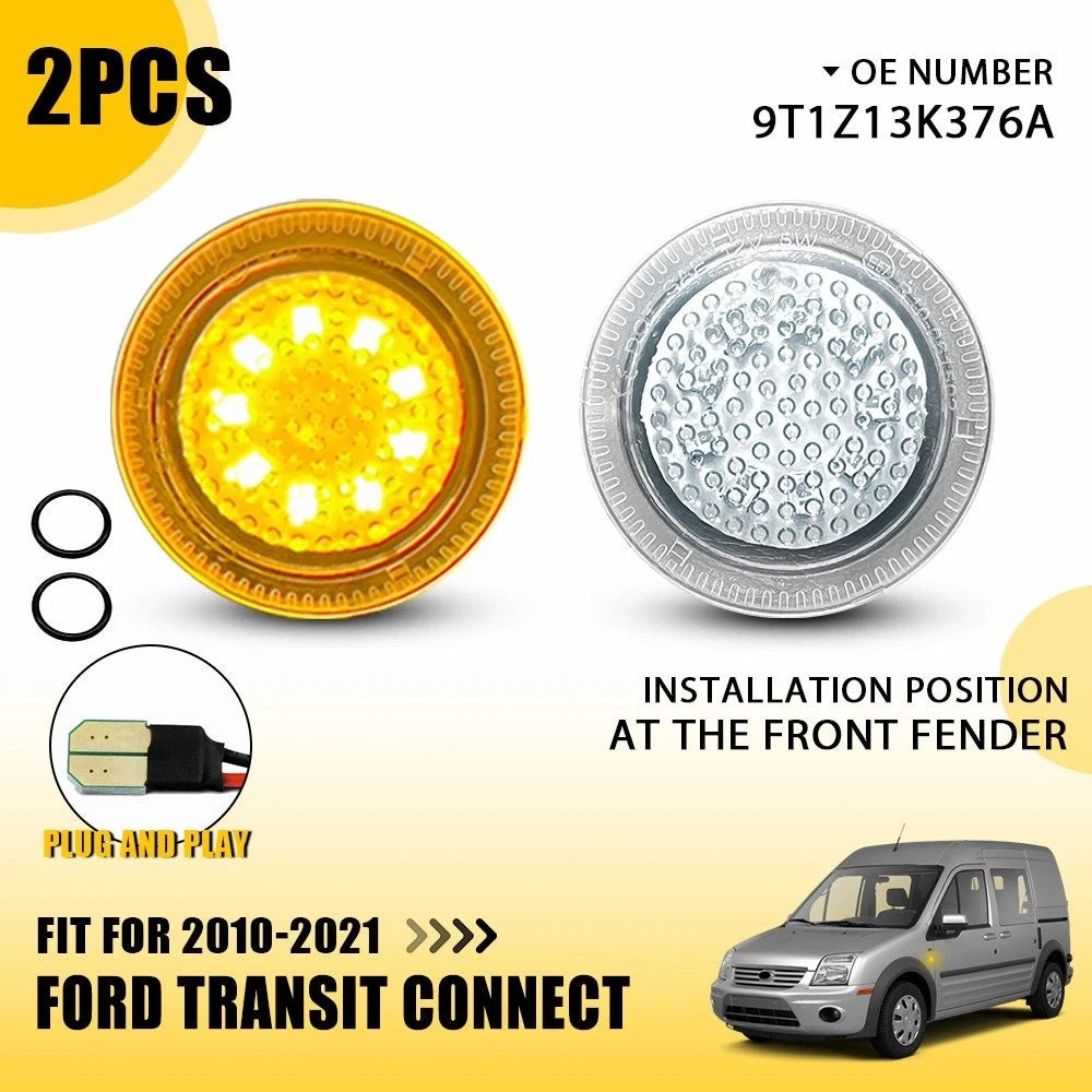 2X Clear Lens LED Side Marker Repeater Light for Ford Transit Connect (2010–2021)